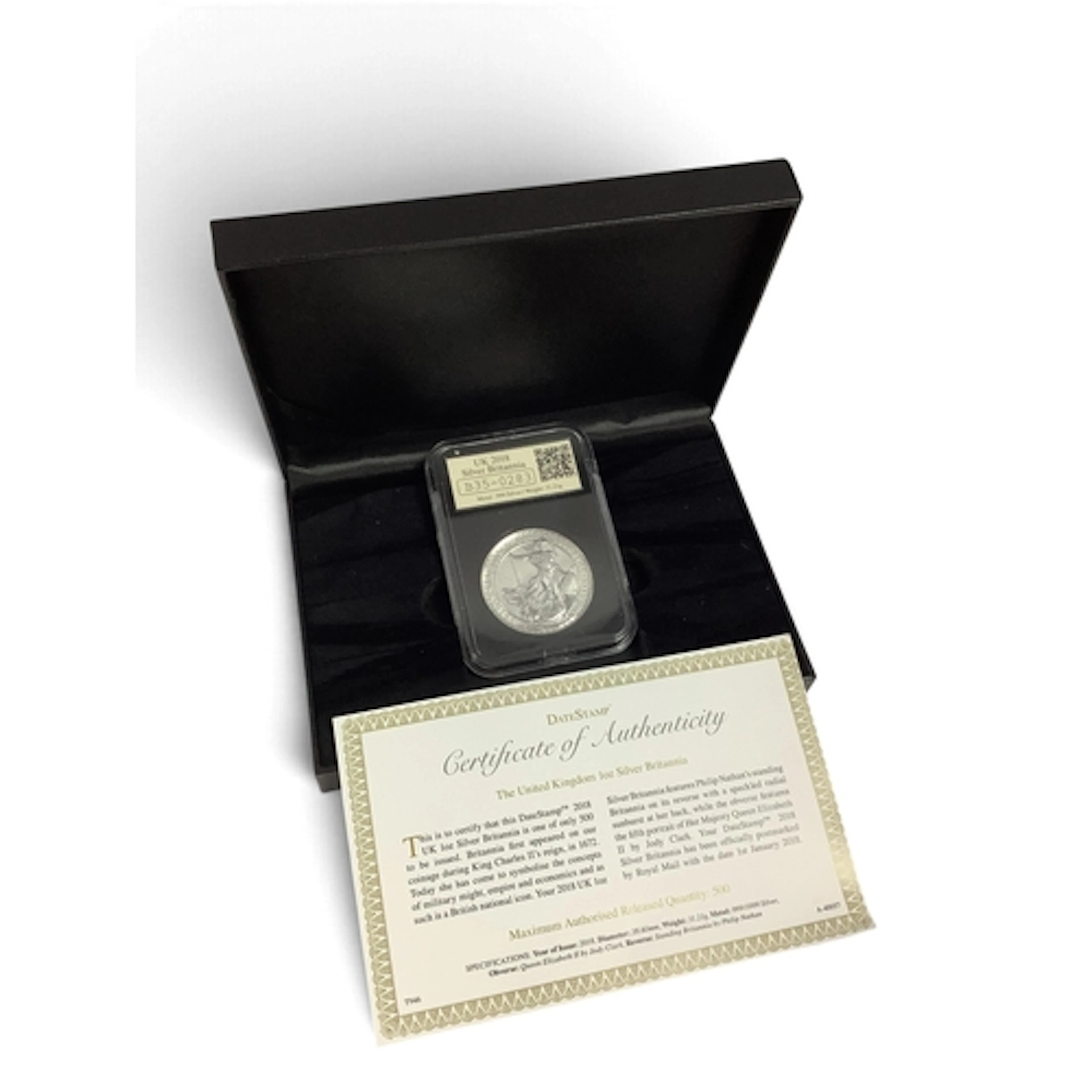 2018 QEII DateStamp Fine Silver One Ounce Britannia, cased w...