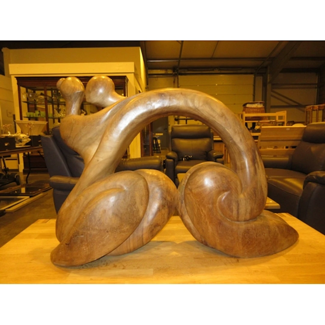 Large Carved Wood Stylised Figural Sculpture, 100cm long, 68...