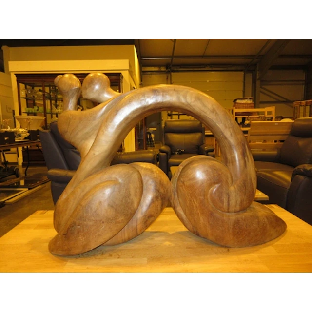 Large Carved Wood Stylised Figural Sculpture, 100cm long, 68...