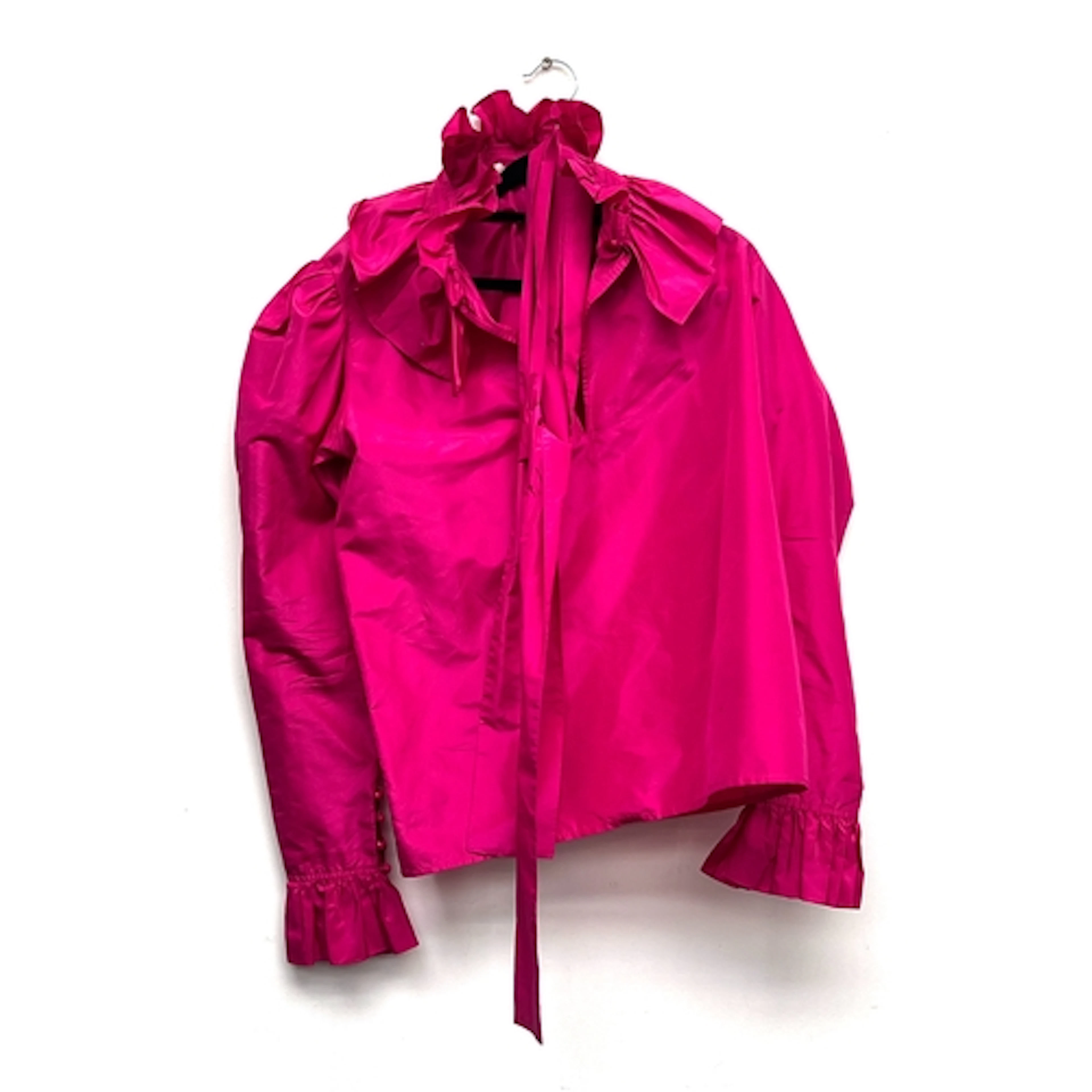 A Yves Saint Laurent Rive Gauche hot pink silk shirt with ru...