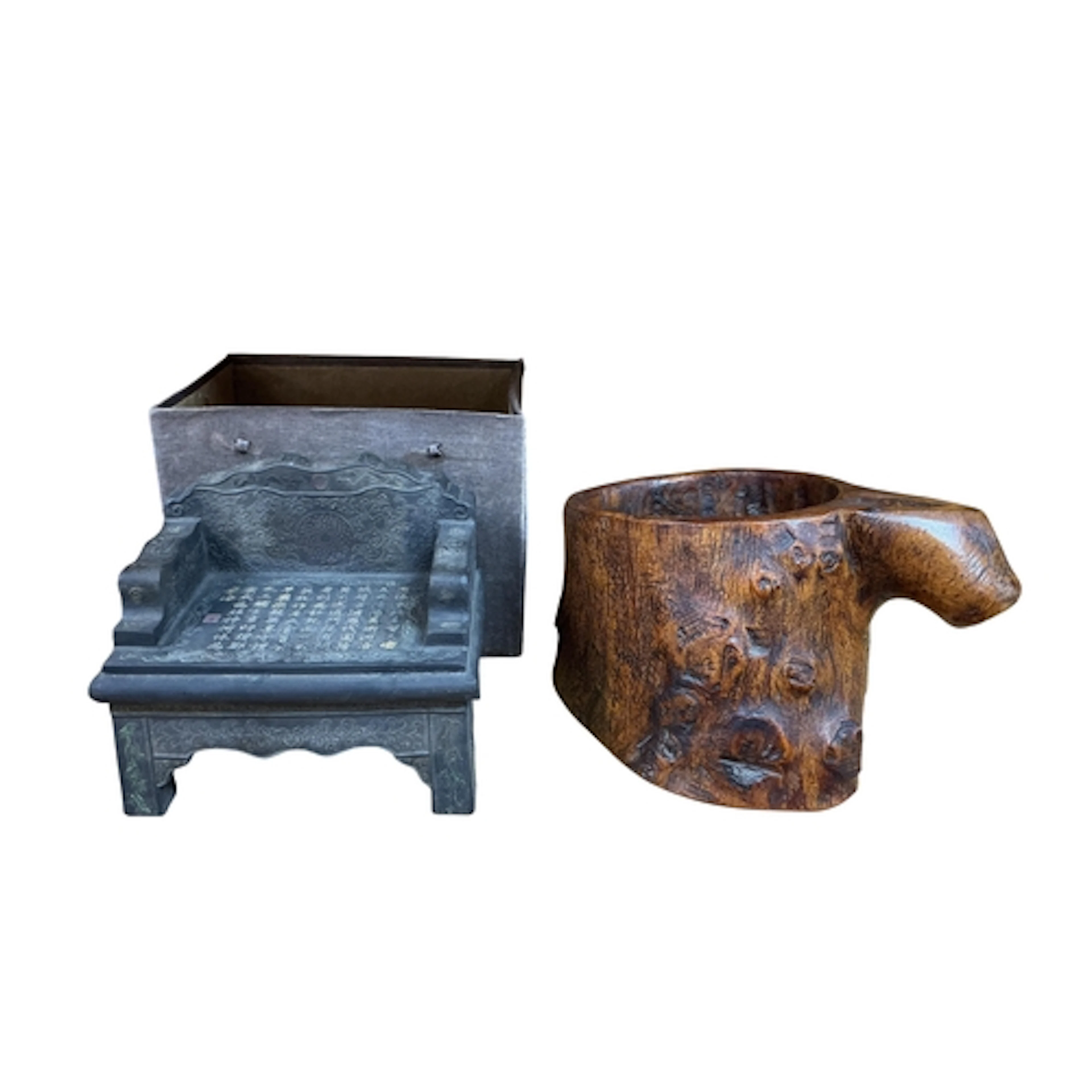 A Chinese large inkblock modelled as throne, boxed, and a ro...