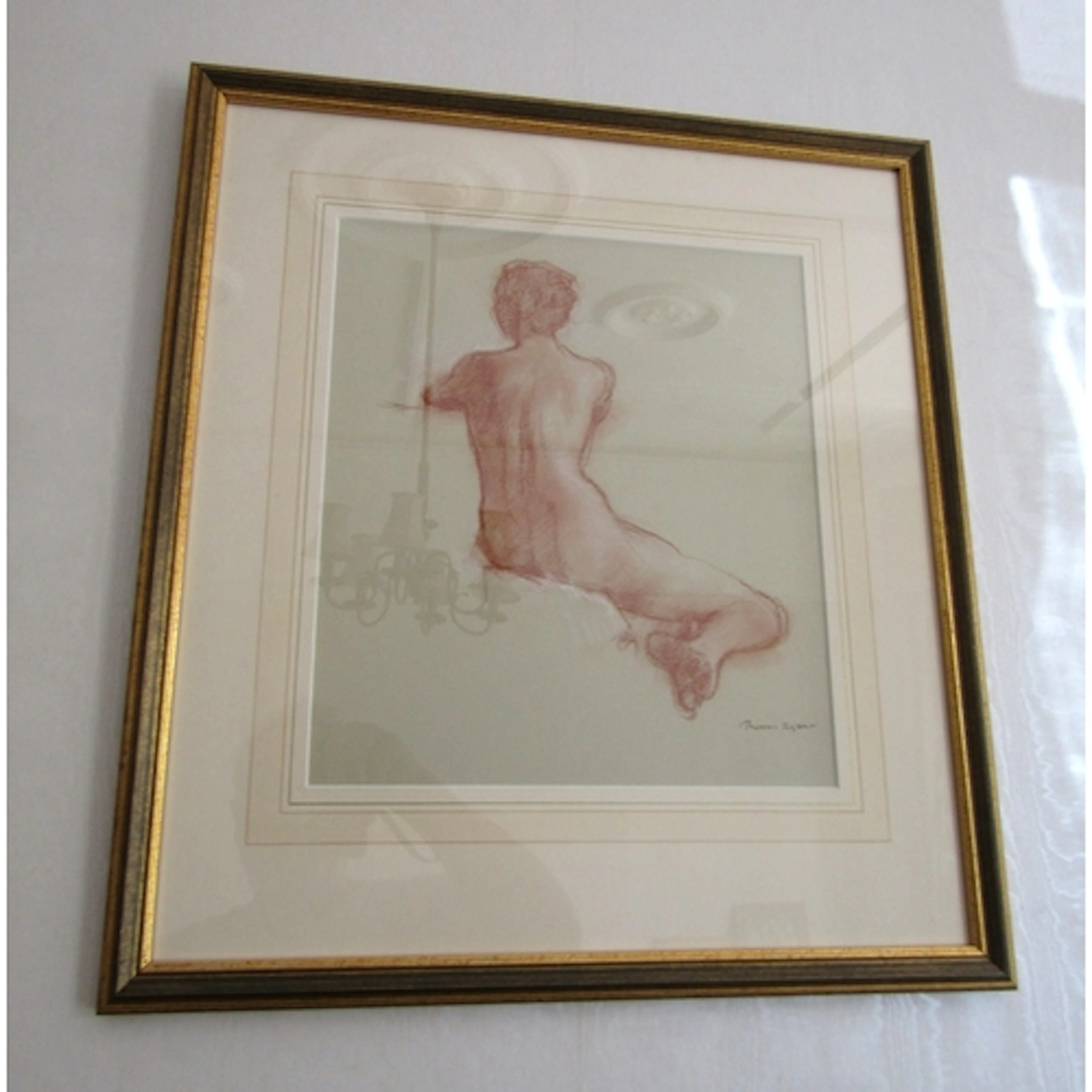Thomas Ryan PPRHA Nude Conte Drawing Signed Lower Right Exhi...