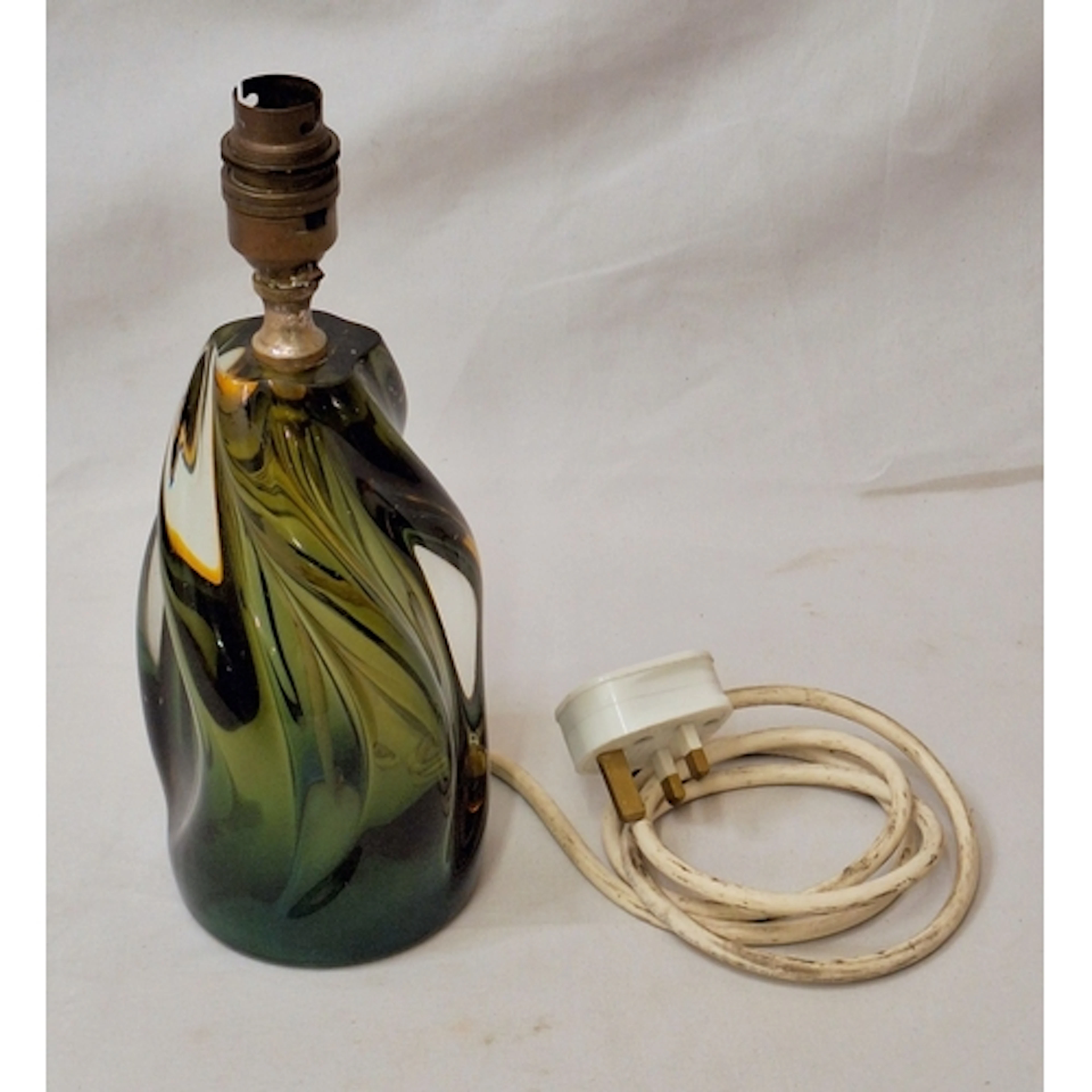 Vintage Murano Style Olive Green & Amber Cased Glass Twisted...