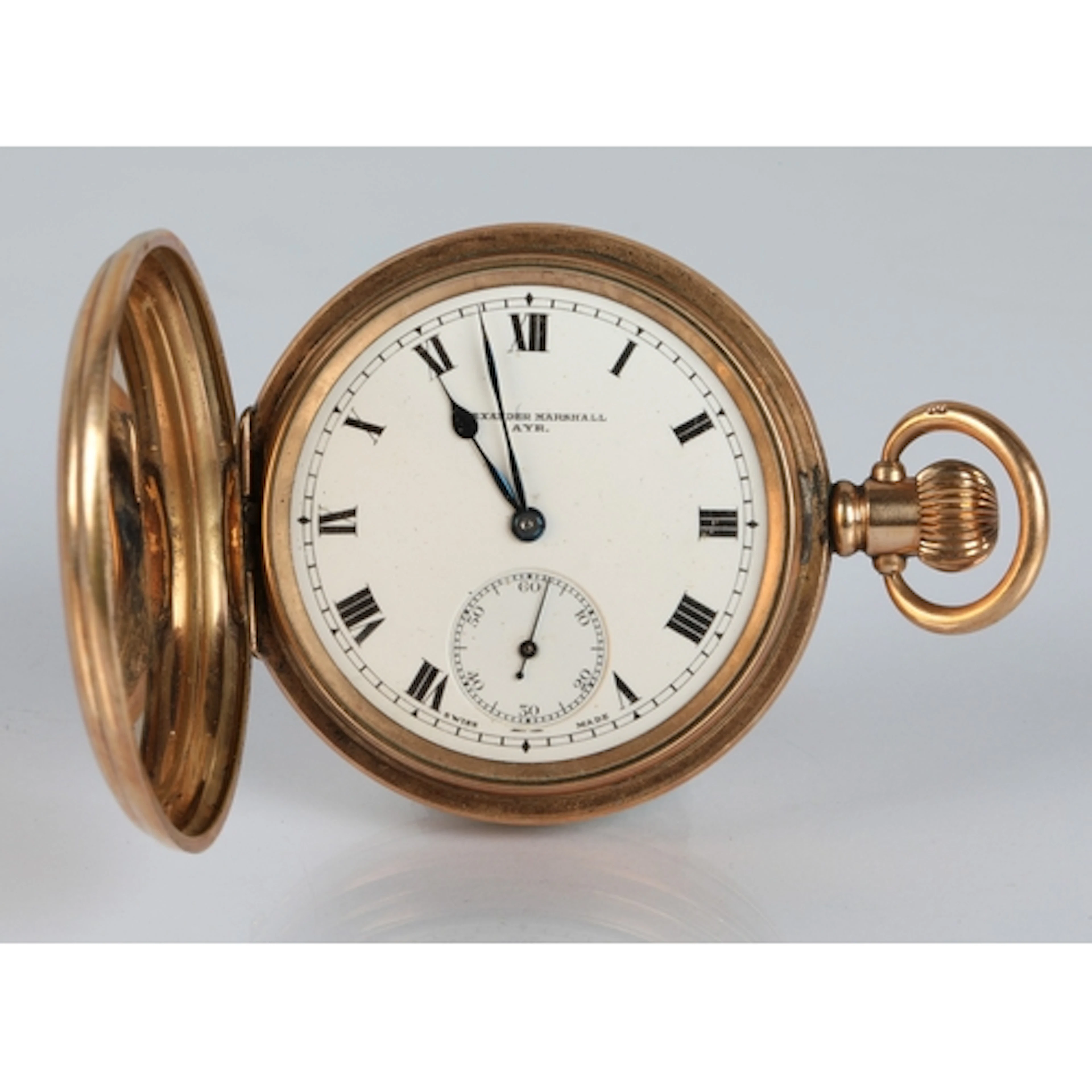 Gold plated pocket watch, white enamel dial with Roman Numer...