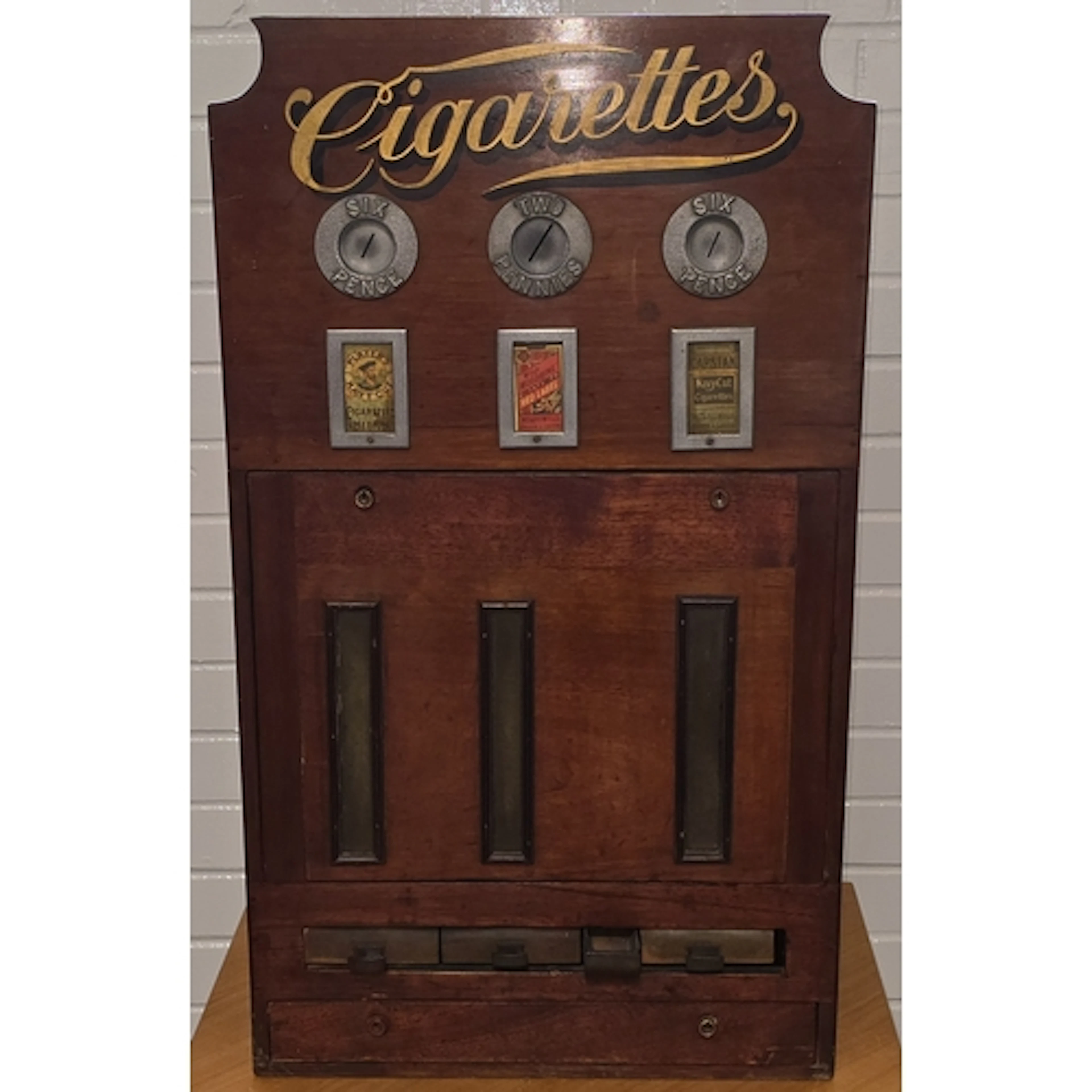 Antique early 20th century mahogany cigarette vending machin...