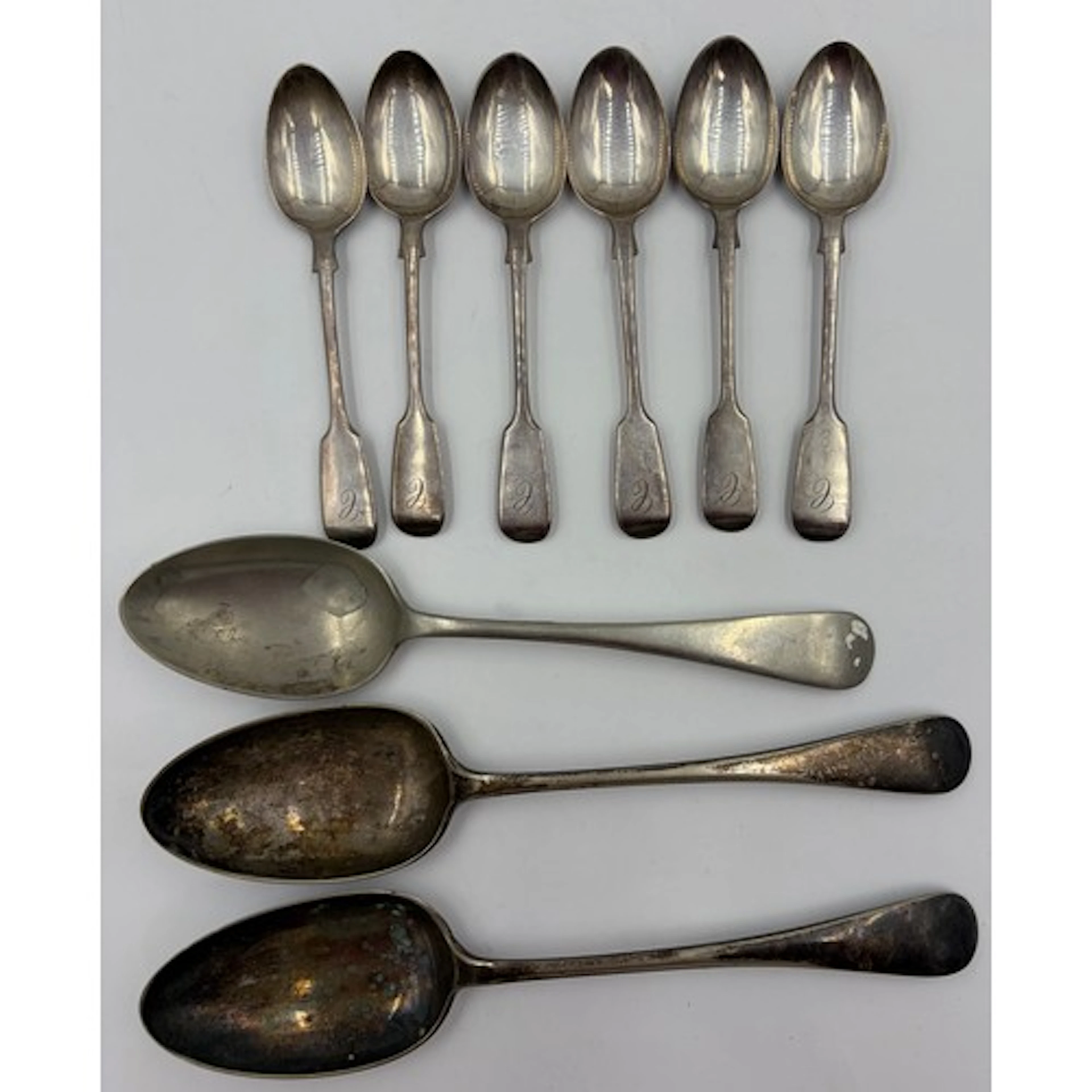 Six Victorian silver teaspoons, hallmarked London 1874, make...