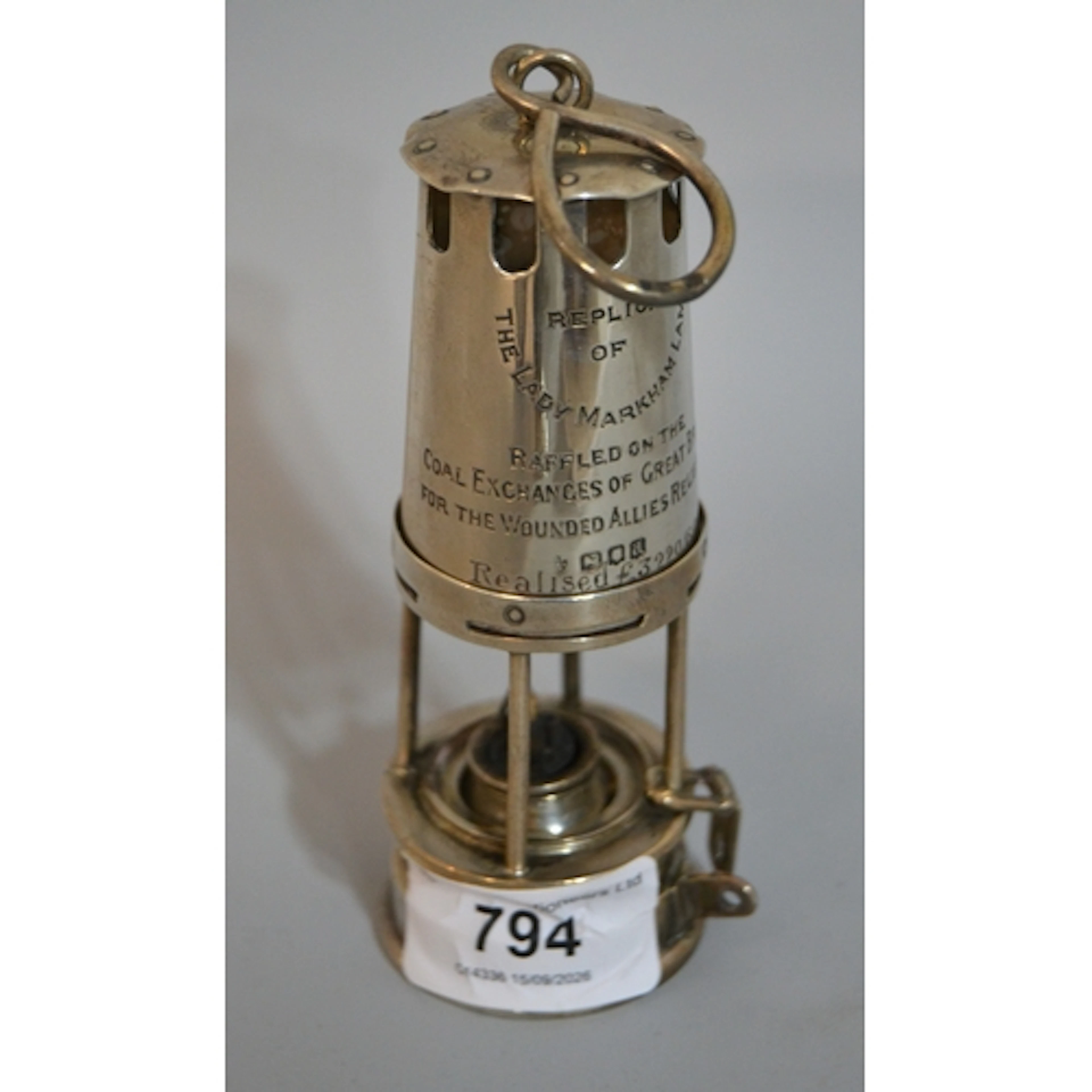 Novelty silver table lighter in the form of a miner's lamp w...