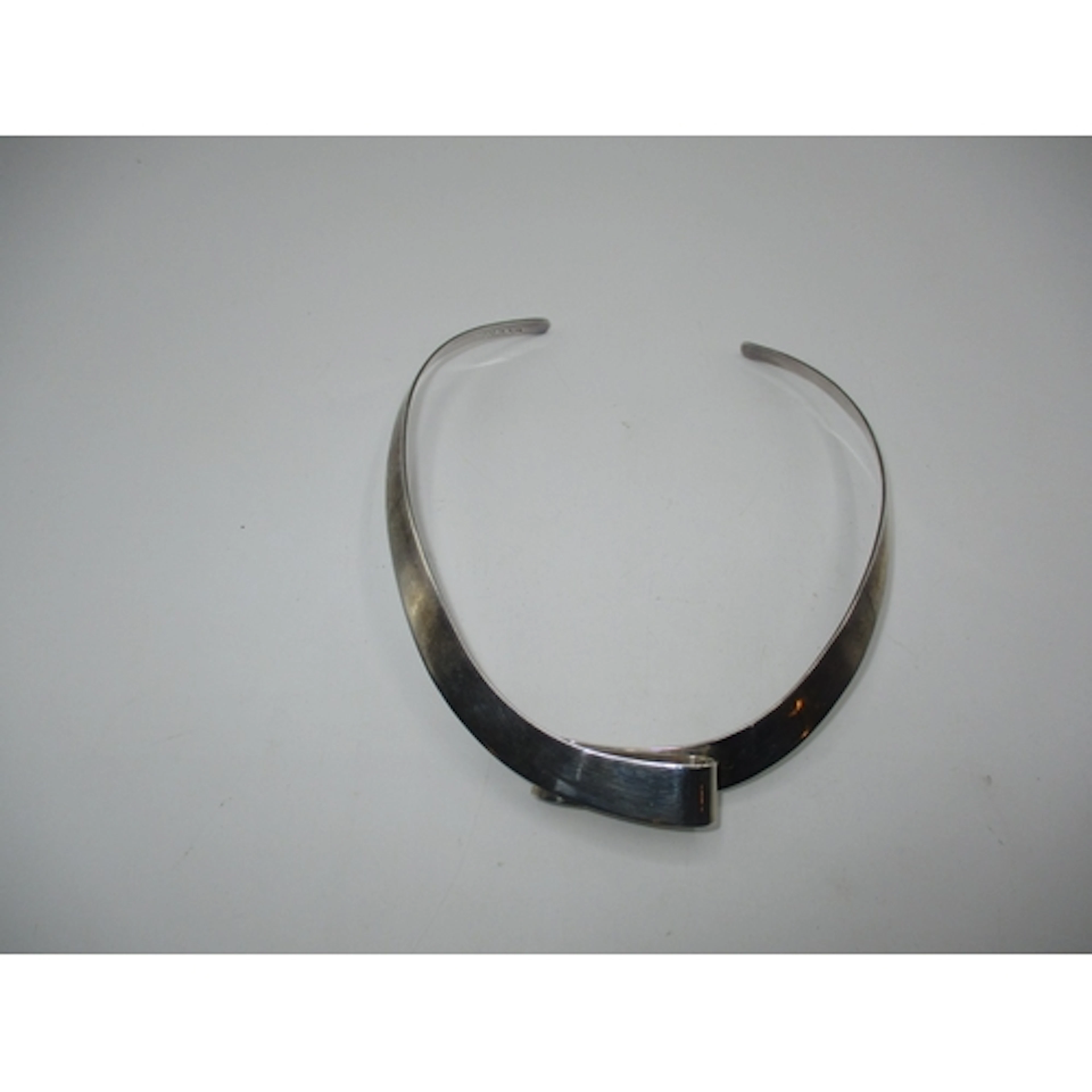 Mexican Modernist Silver Torc Necklace of Plain Tapering For...