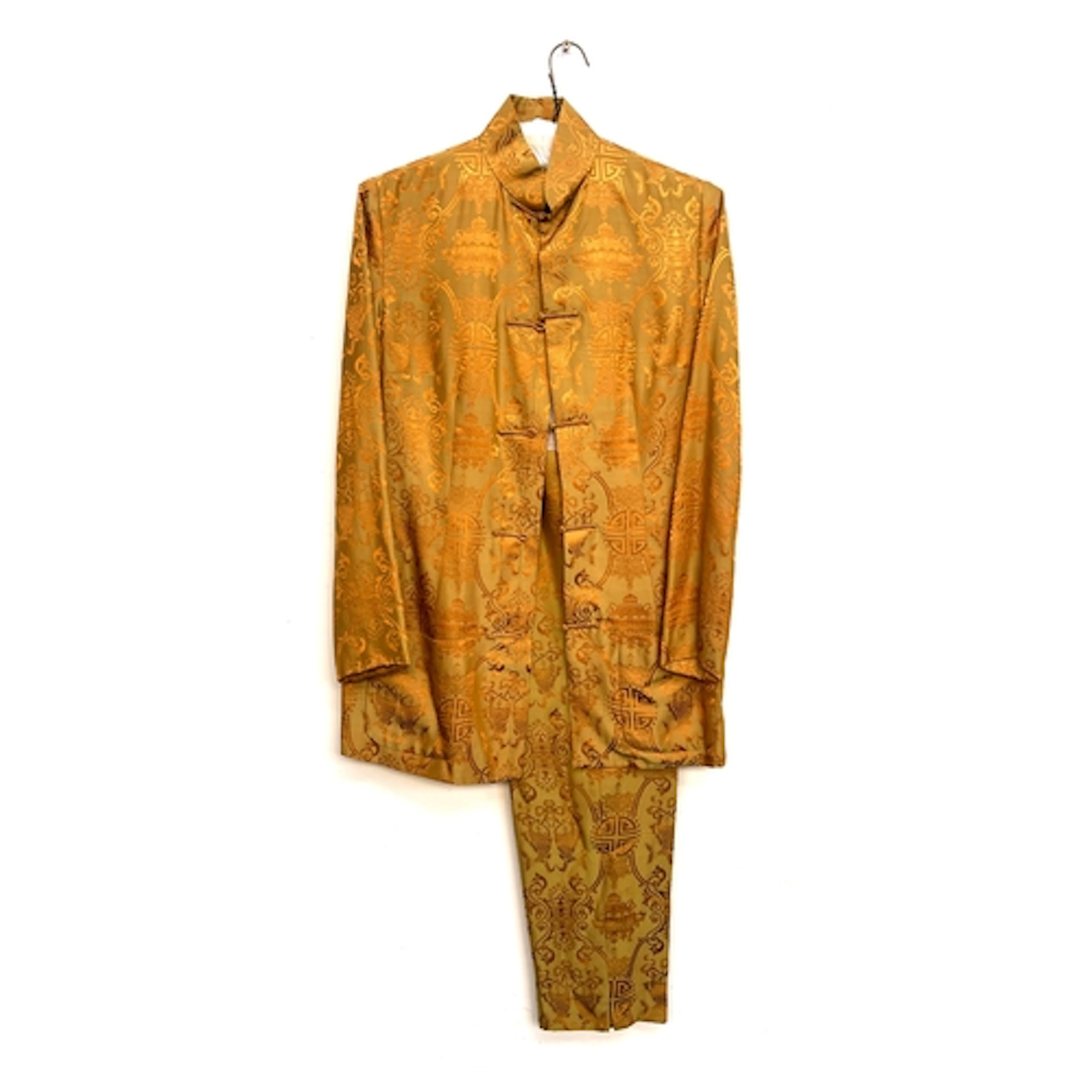 A Shanghai Tang mustard damask silk pyjama set, size 12