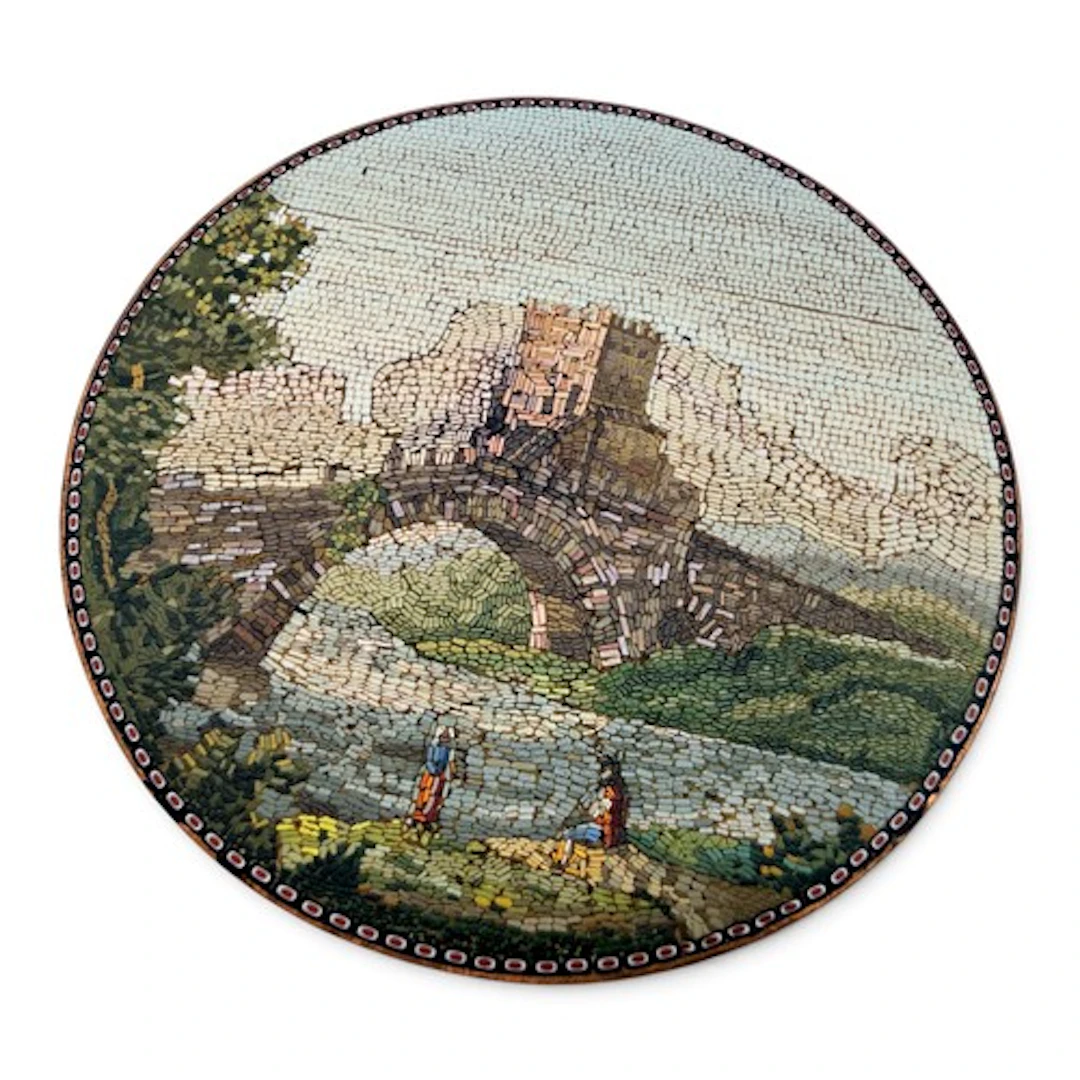 A fine Grand Tour micro mosaic panel depicting an Italian la...