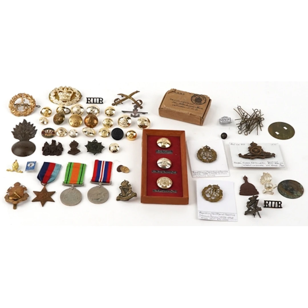 Collection of British military interest cap badges and butto...
