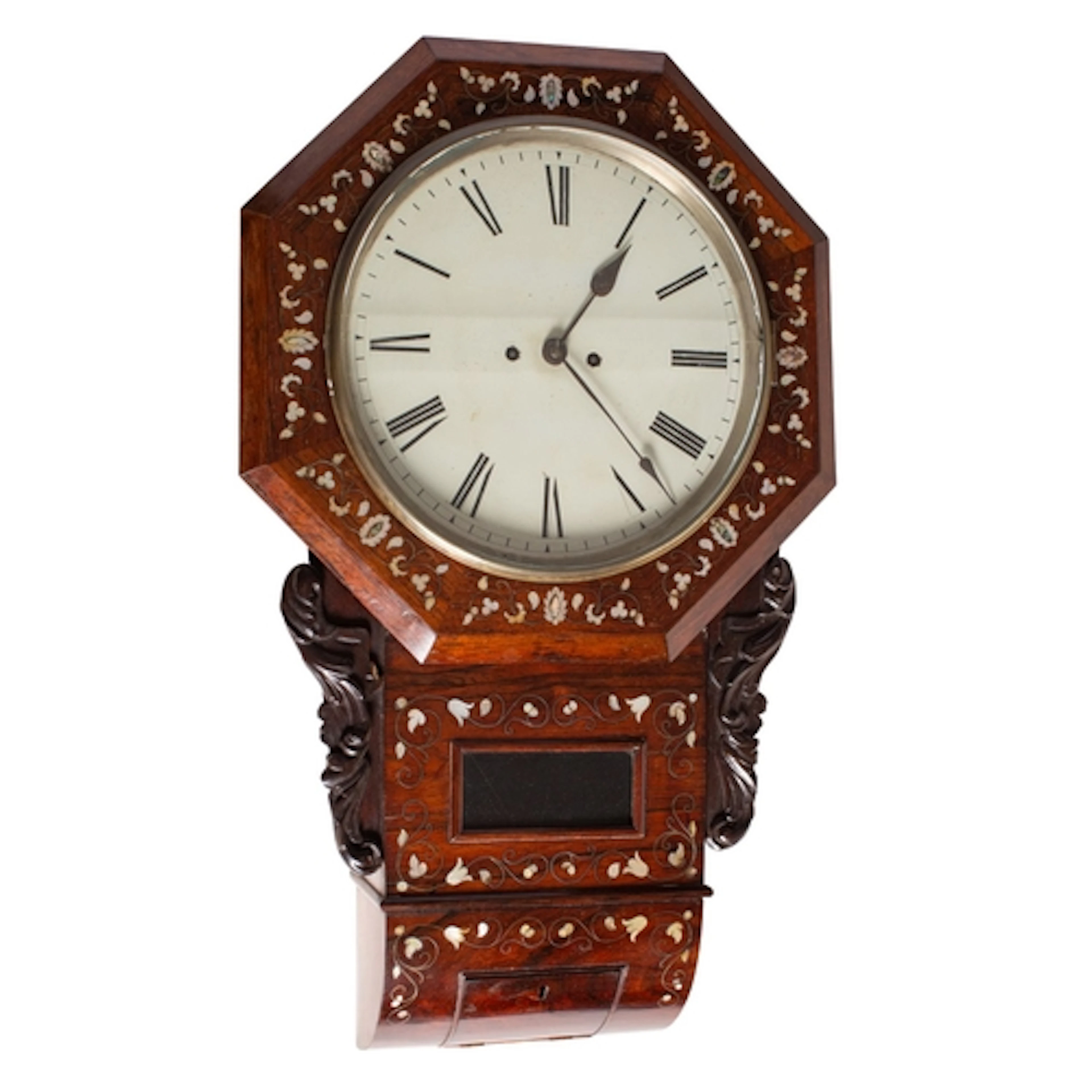 A Regency rosewood and inlaid striking wall clock the eight-...