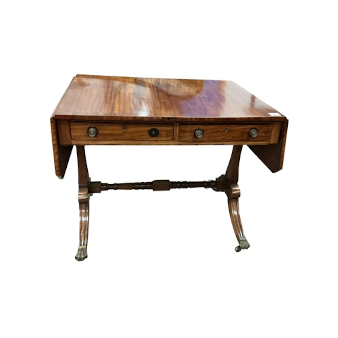 A Regency mahogany sofa table, width 88cm, depth 62cm, heigh...