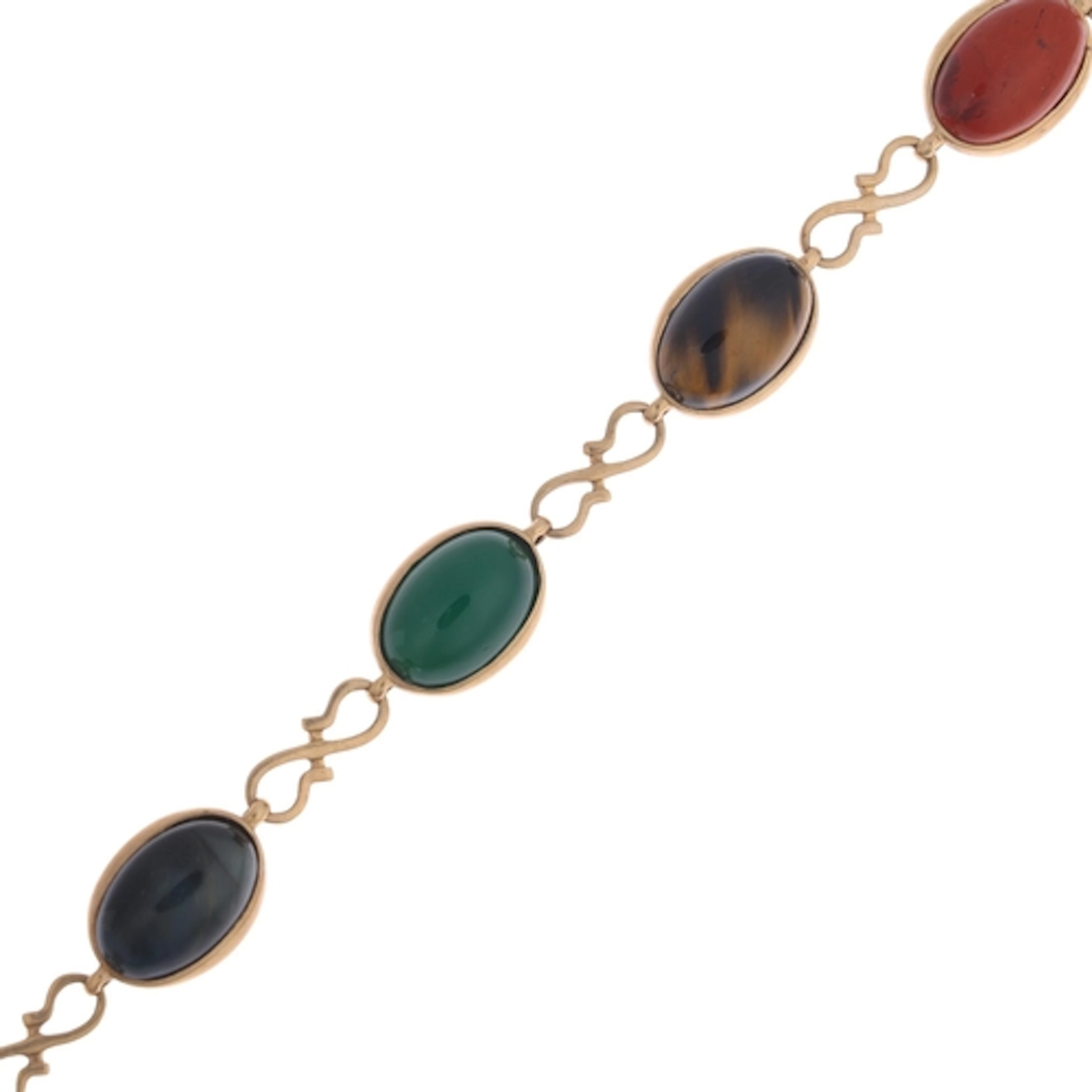 An Antique 9ct gold gem set panel bracelet, rub-over set wit...