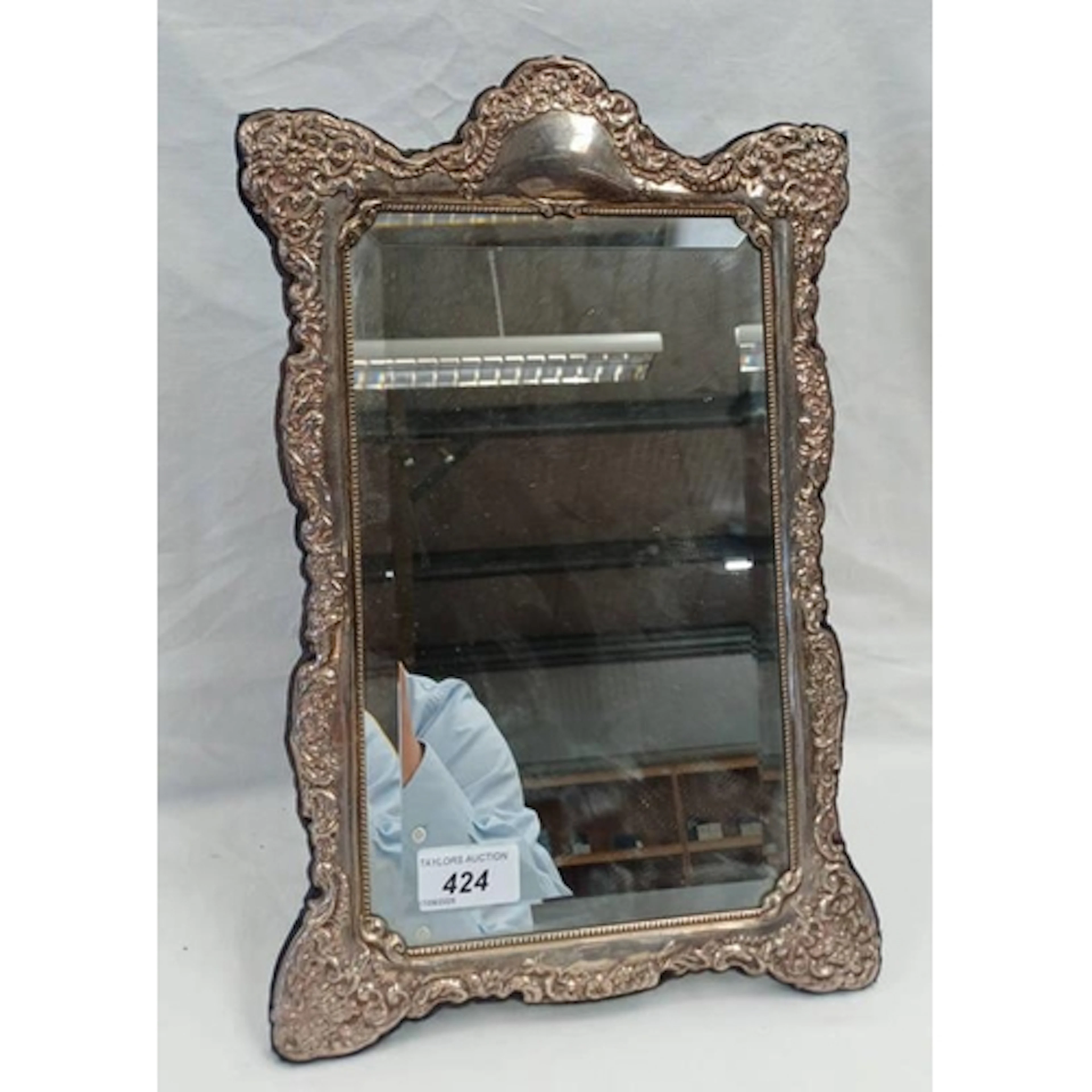 SILVER MIRROR WITH FOLIATE EMBOSSED FRAME, SHEFFIELD 1995, T...