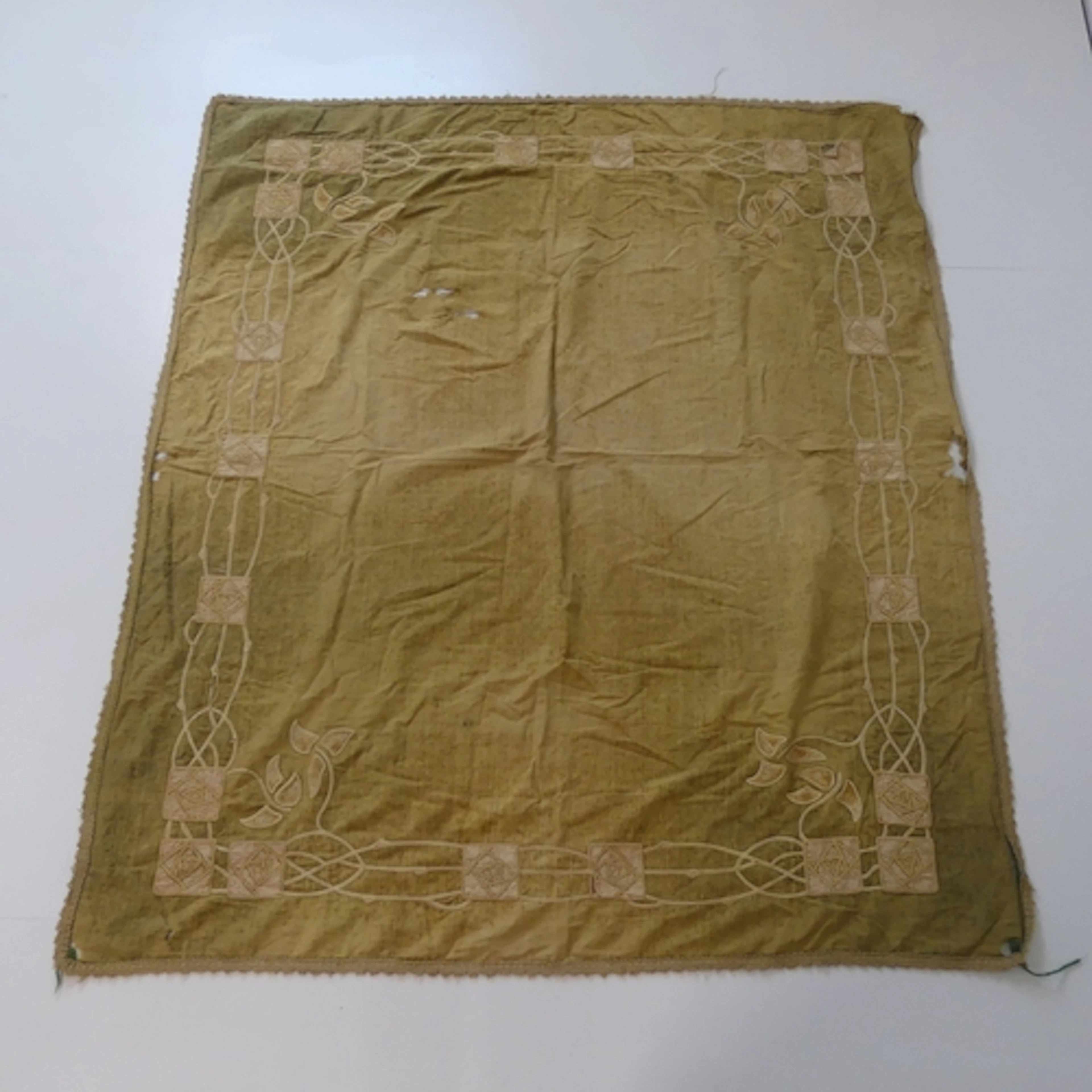 19th Century embroidered table cloth, in the style of Anne M...