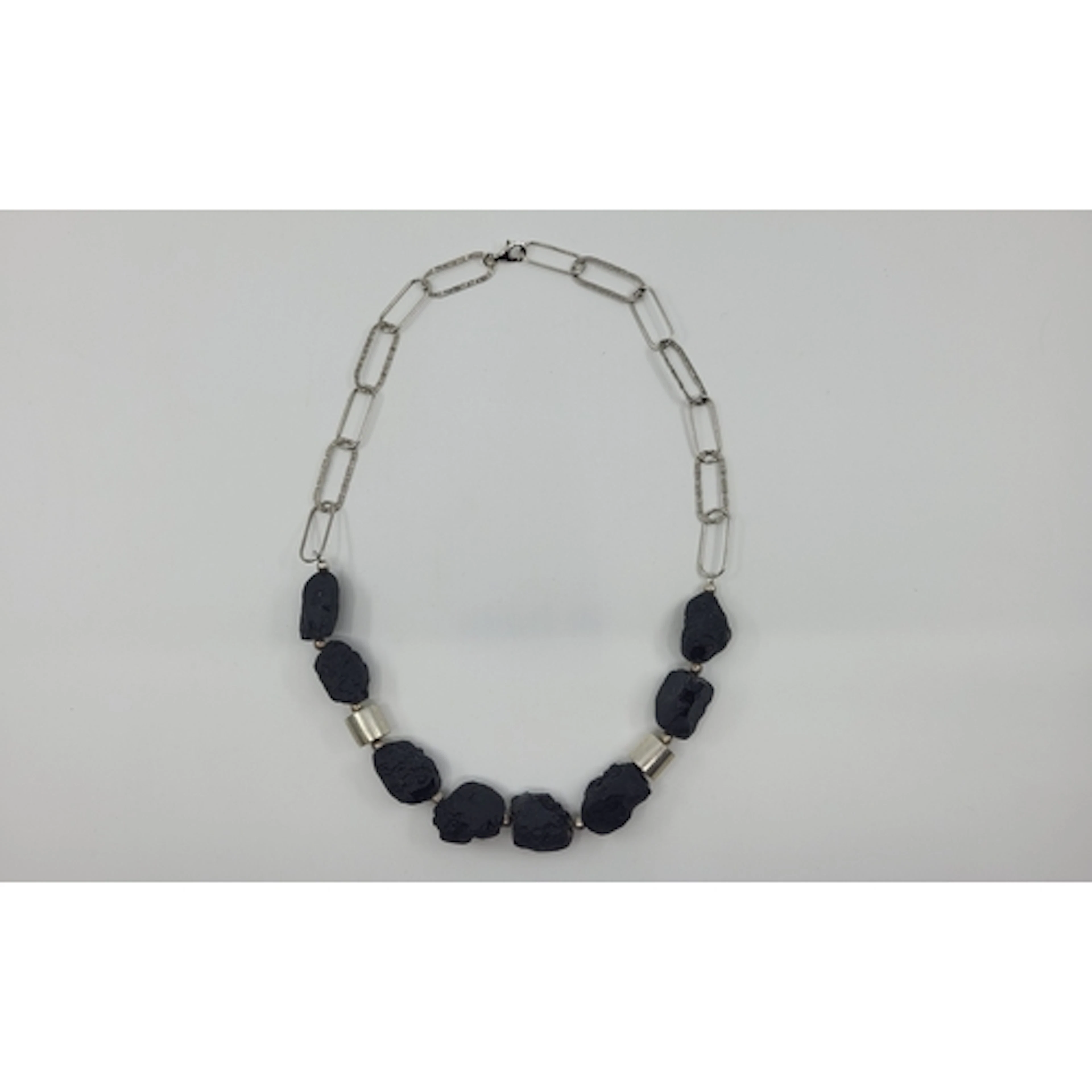 A CONTEMPORARY BELGIAN SILVER & BLACK OBSIDIAN NECKLACE, ret...