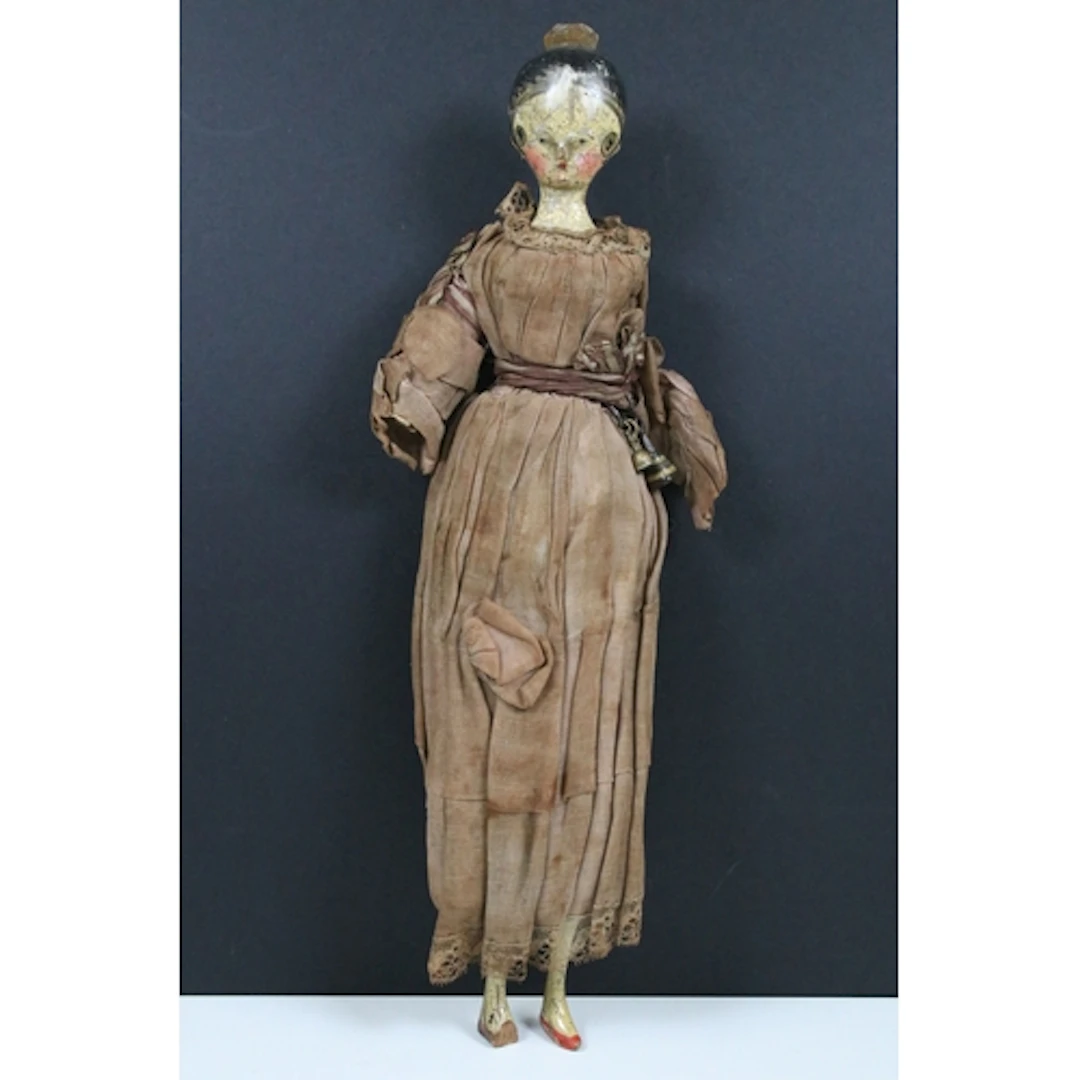 Late 19th Century Grodnertal wooden peg doll, hair with yell...