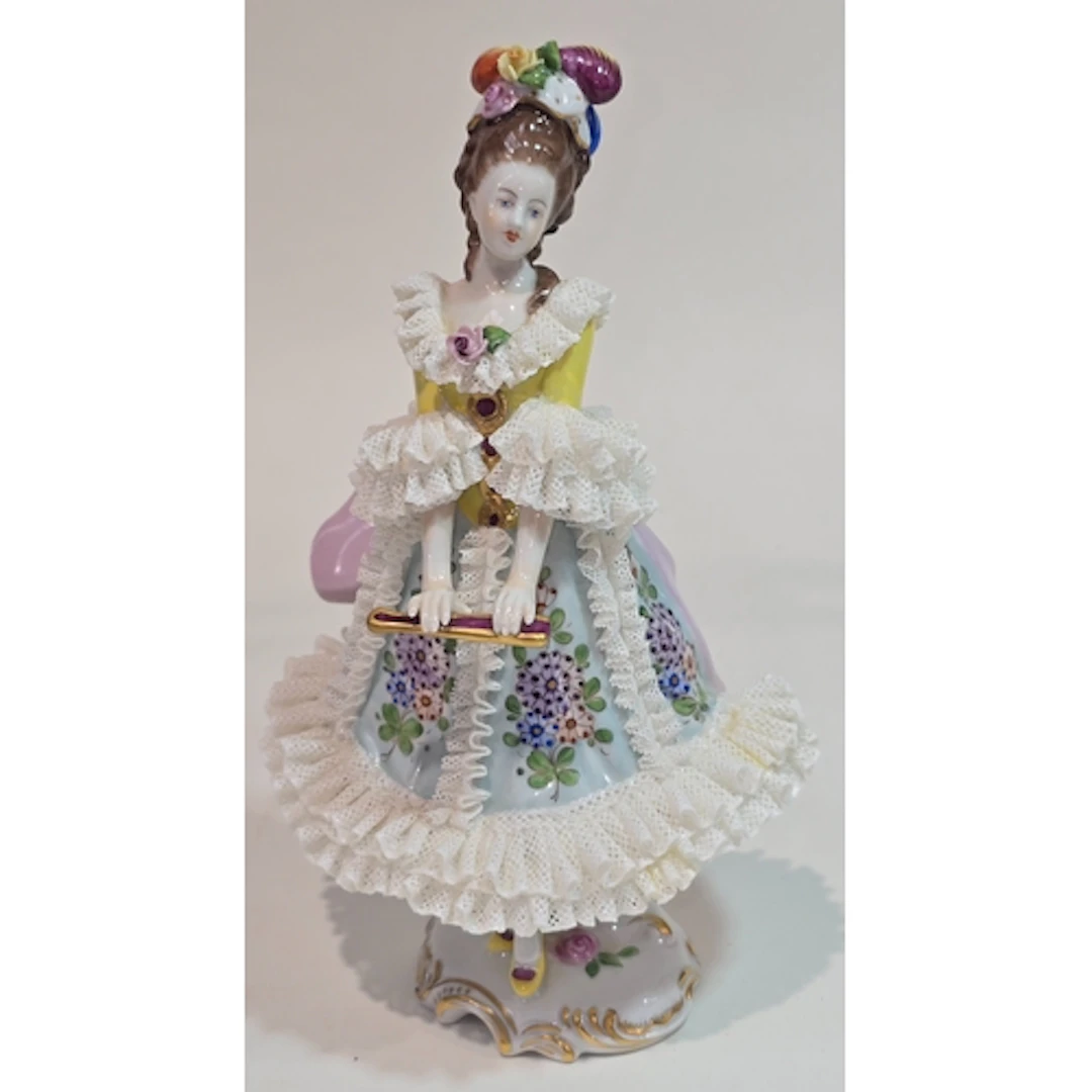 Antique Dresden Germany Volkstedt Lace Porcelain Figure with...