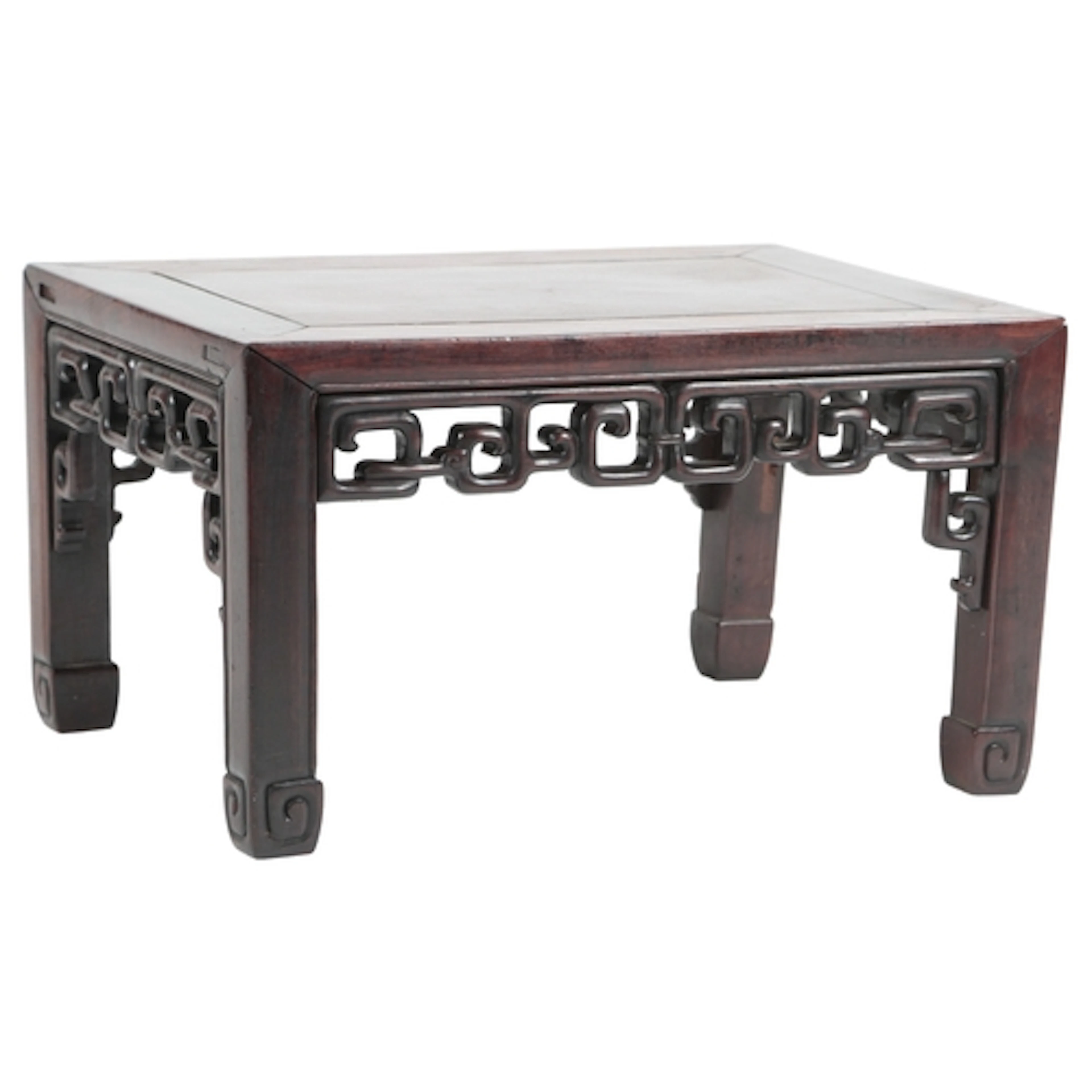 A Chinese hongmu low small table, c.1900, with keywork friez...