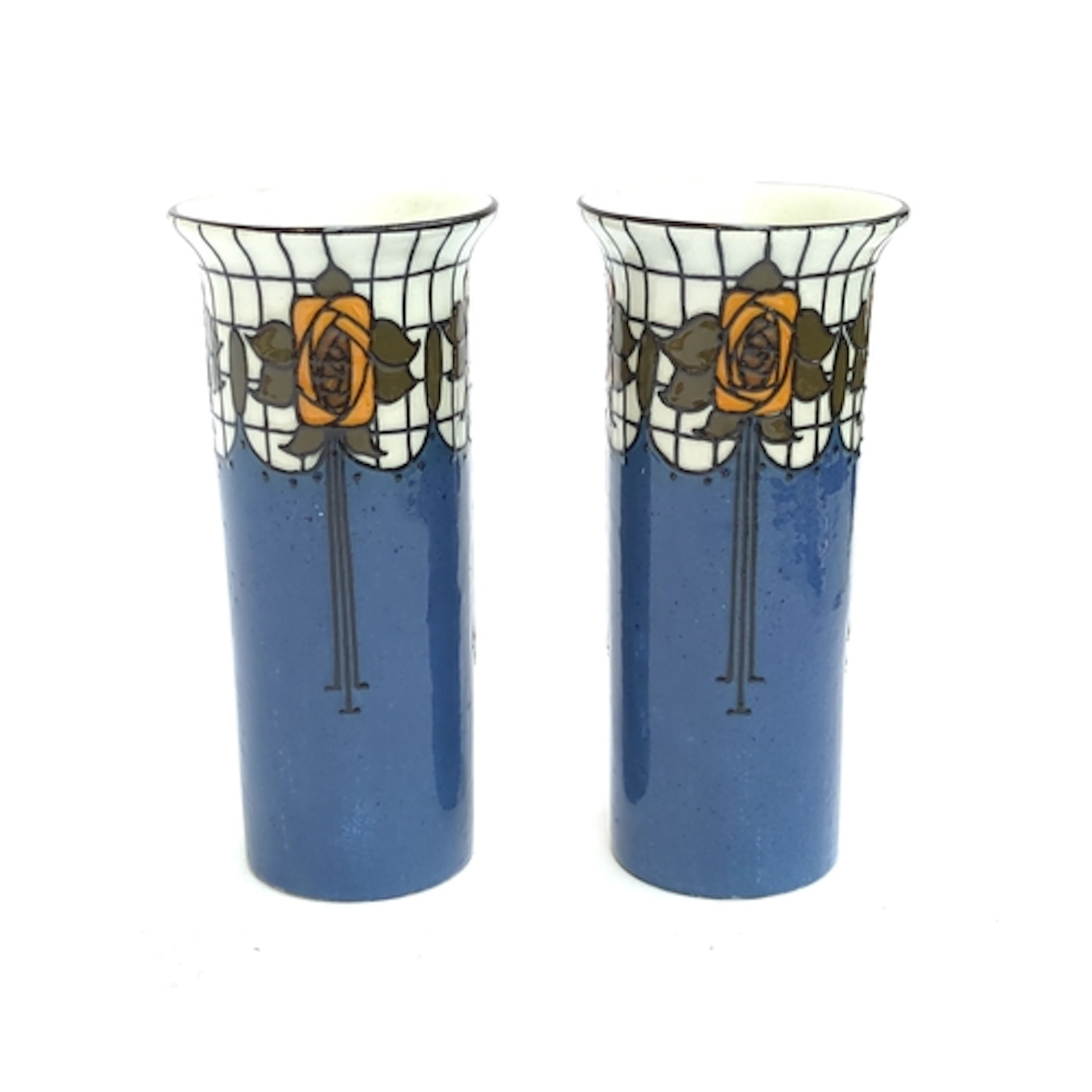A pair of Wood & Sons Burslem 'Trellis' Art Nouveau tube lin...