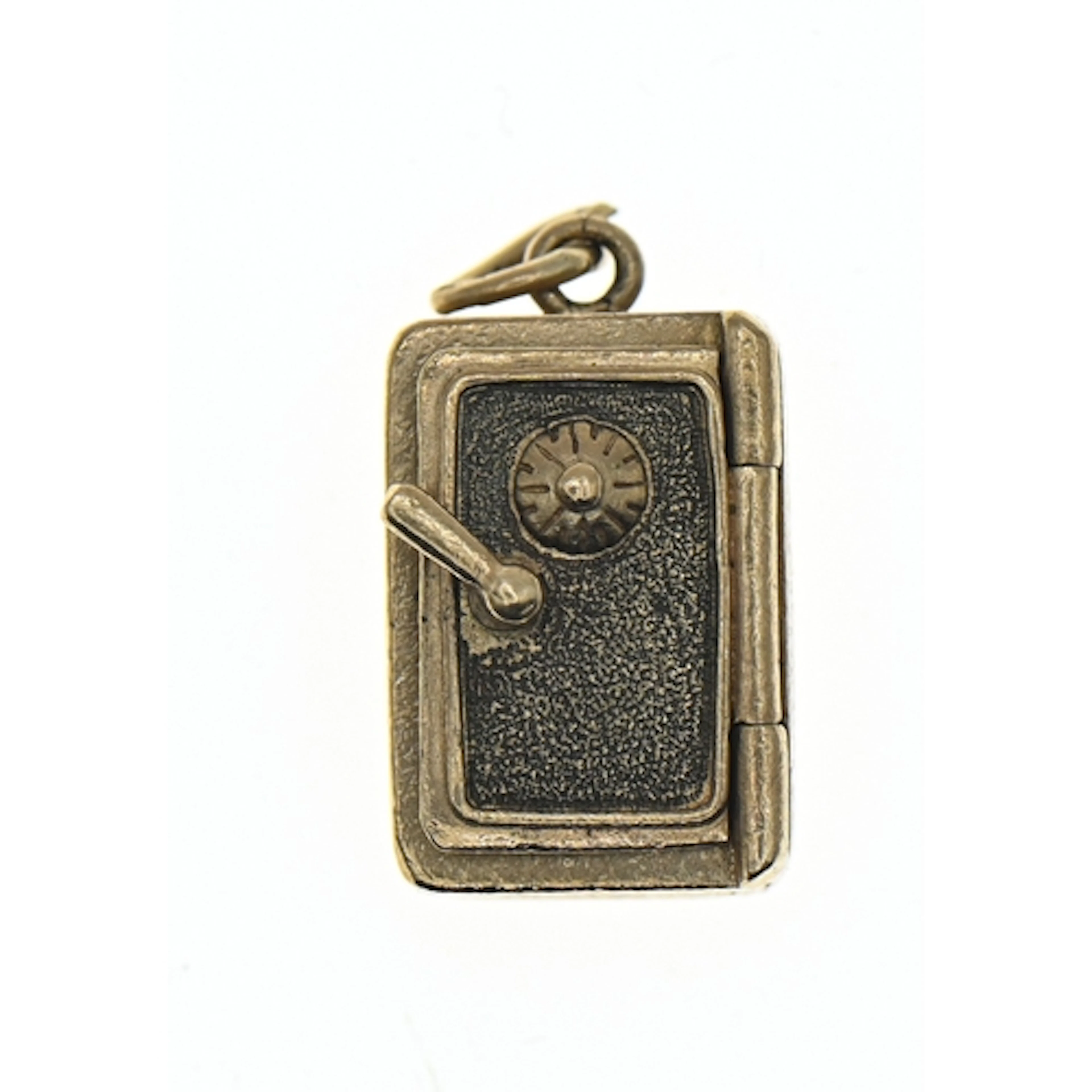 9ct gold safe charm opening to reveal a money bag, hallmarke...