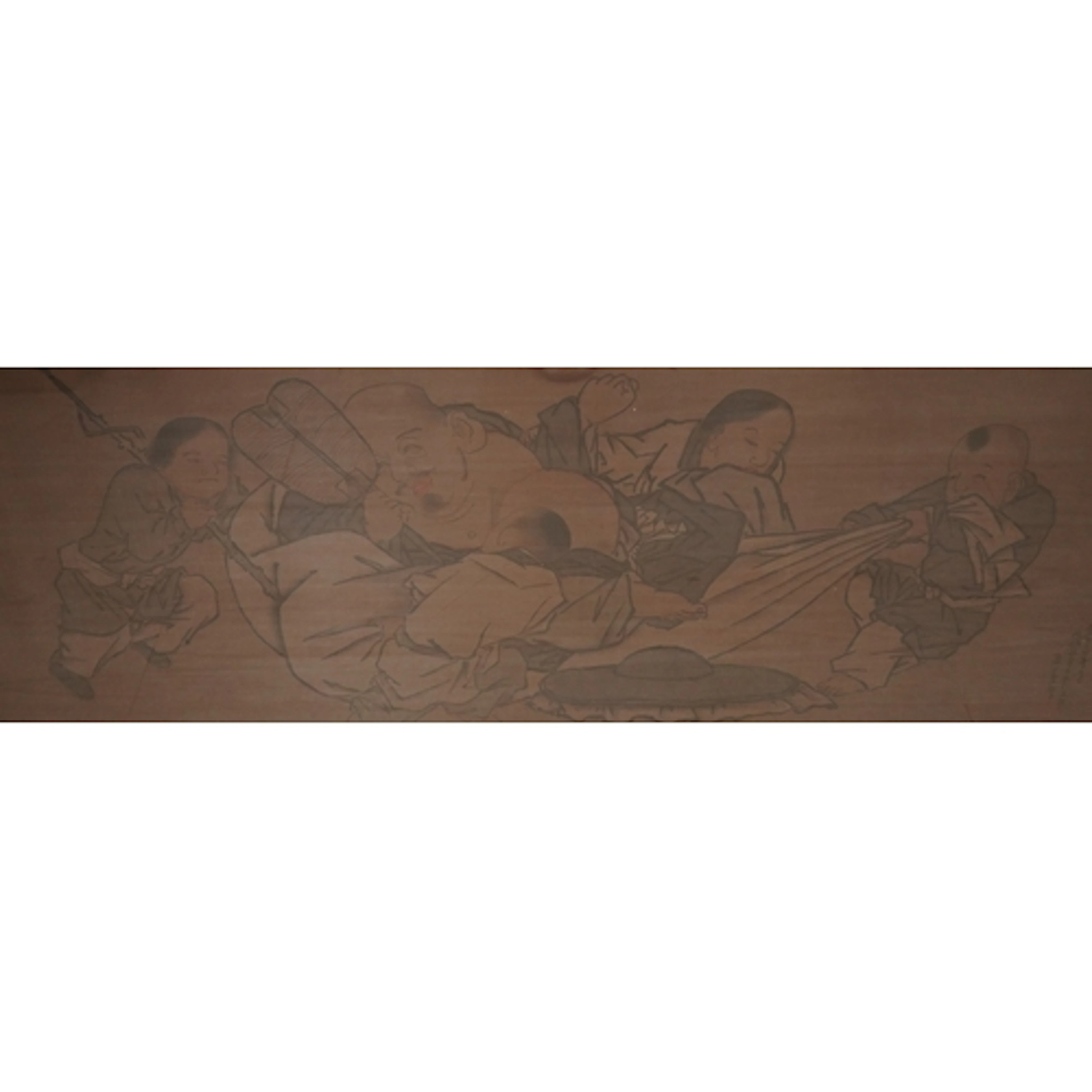 After Sesshu Toyo, Hotei and boys, woodblock print on silk b...