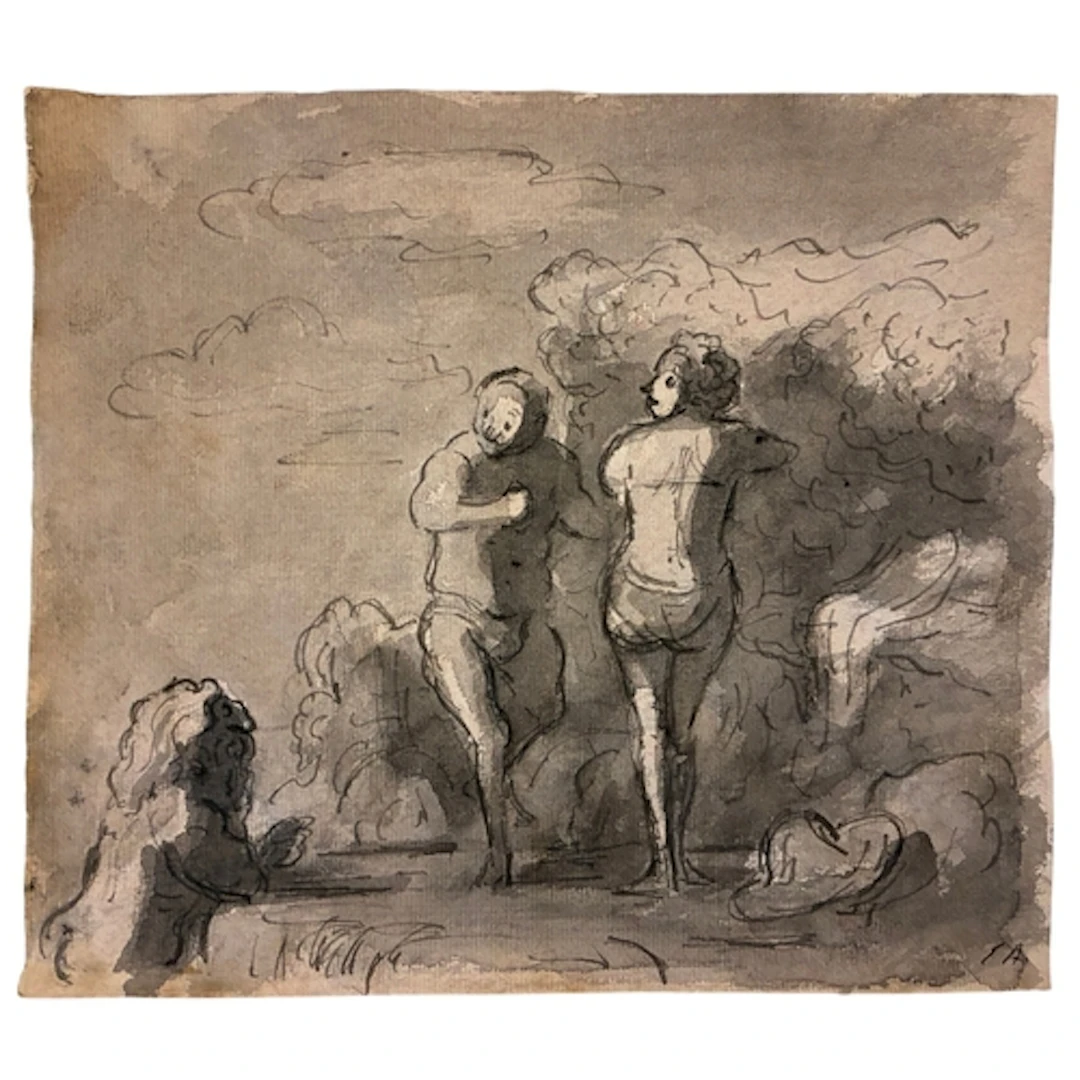 French School, 18th Century or earlier - Male and female fig...