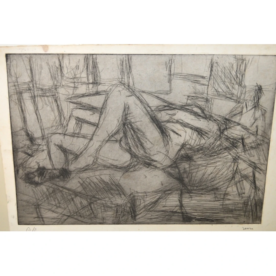 Attributed to Leon Kossoff, artists proof etching, figure st...