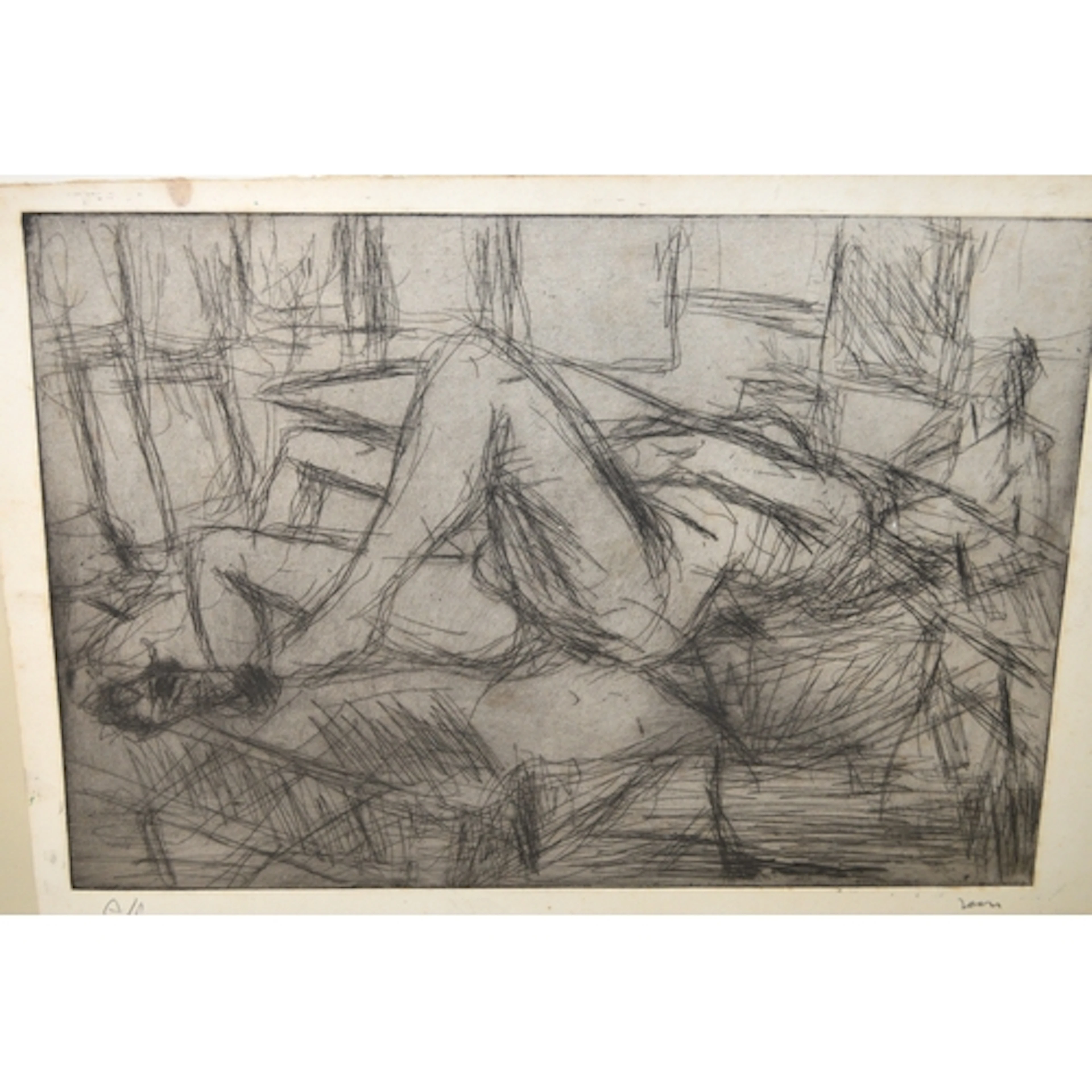 Attributed to Leon Kossoff, artists proof etching, figure st...