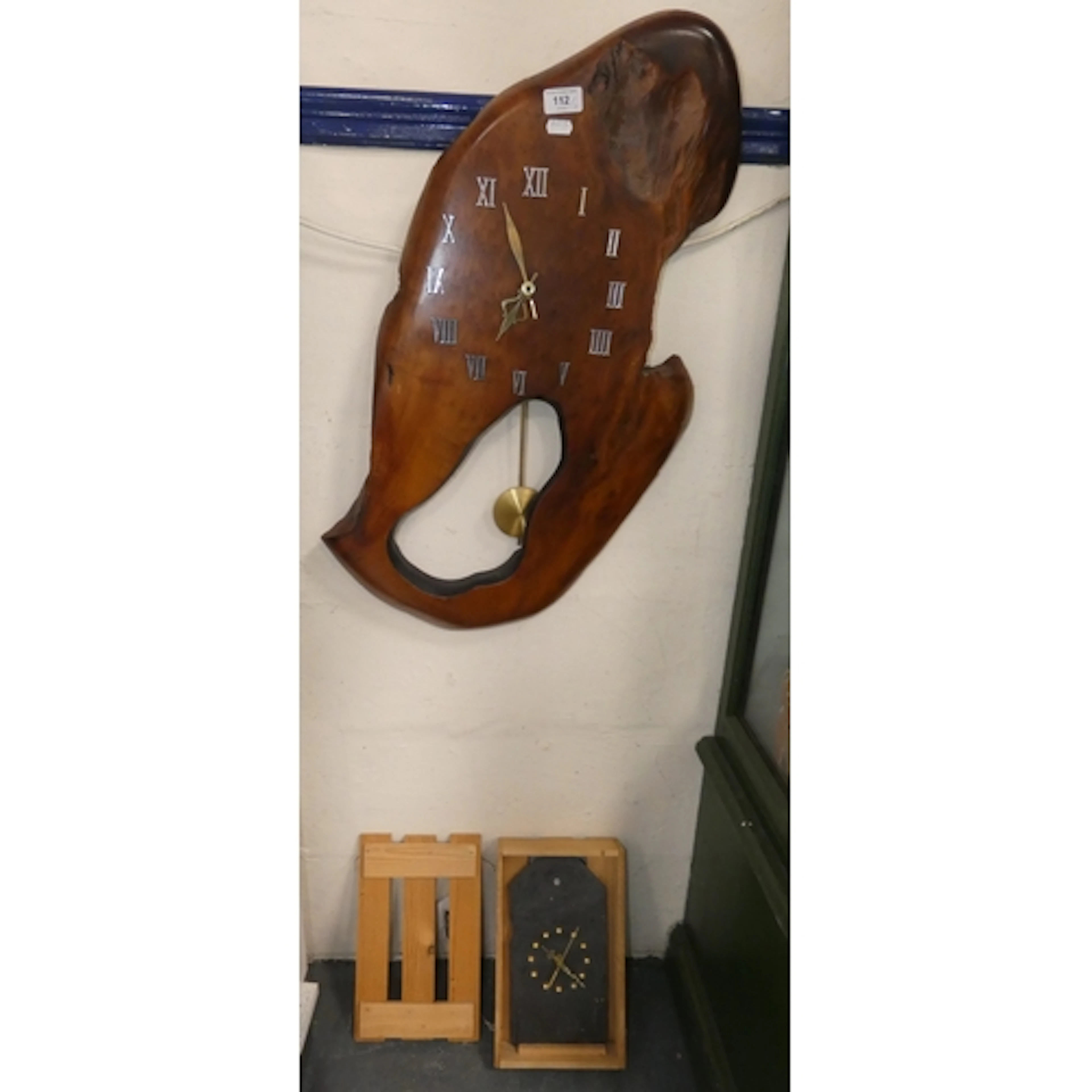 Contemporary rustic wood wall clock and a contemporary slate...