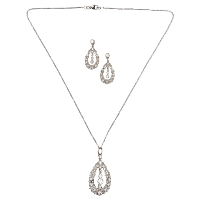 A diamond pendant/brooch and earrings, early-mid 20th centur...