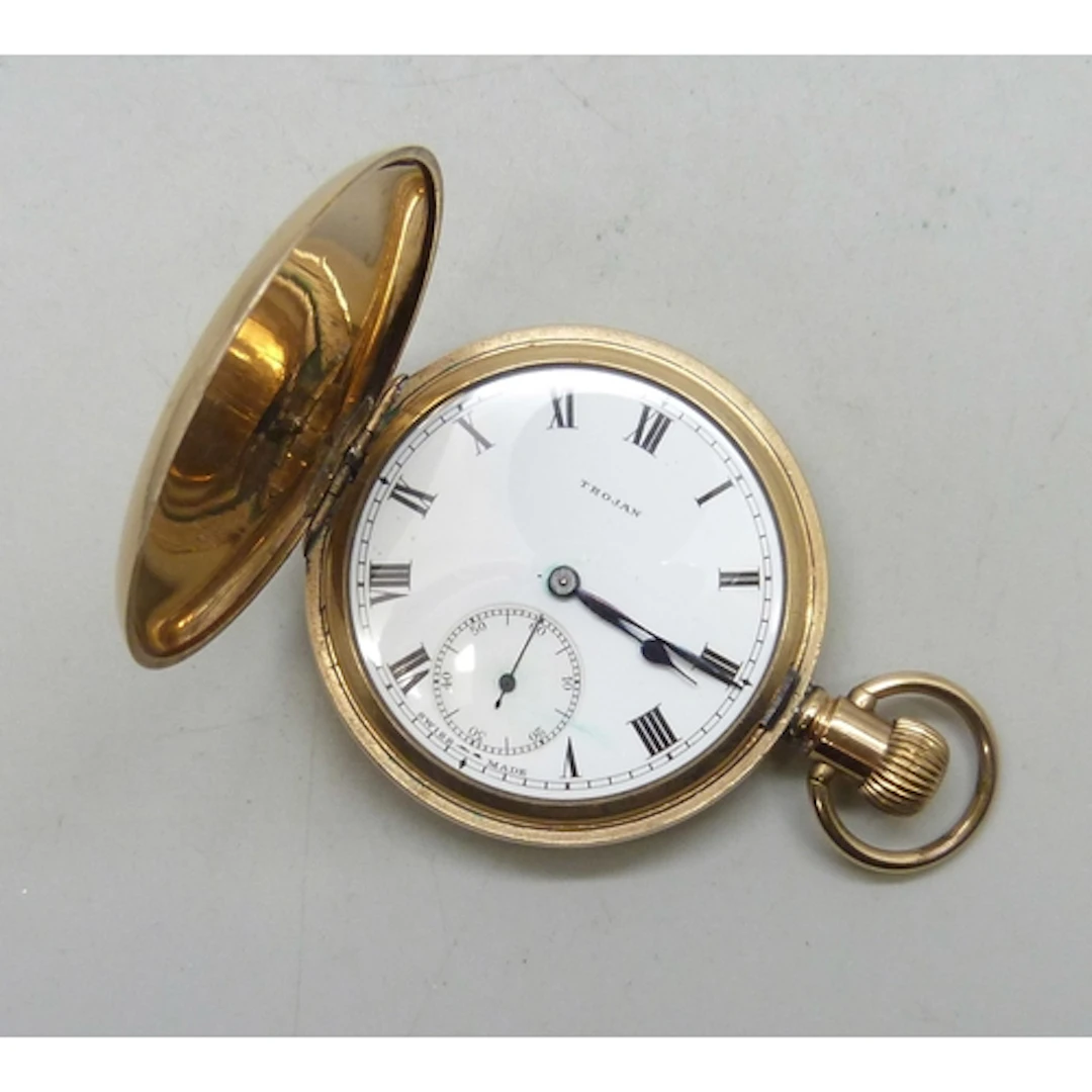 A Trojan gold filled full hunter pocket watch with Swiss mov...