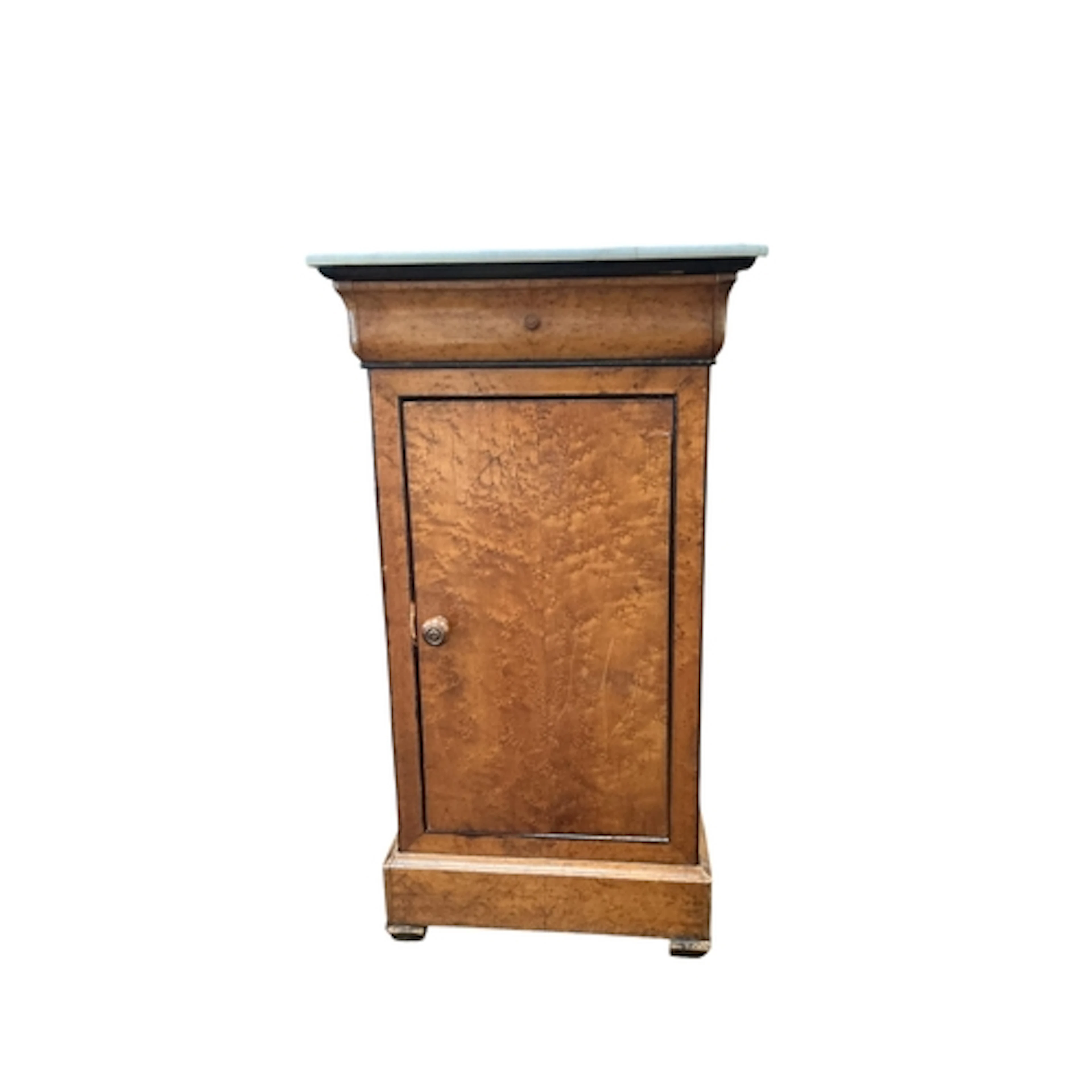 A 19th century French birds eye maple marble top bedside cab...