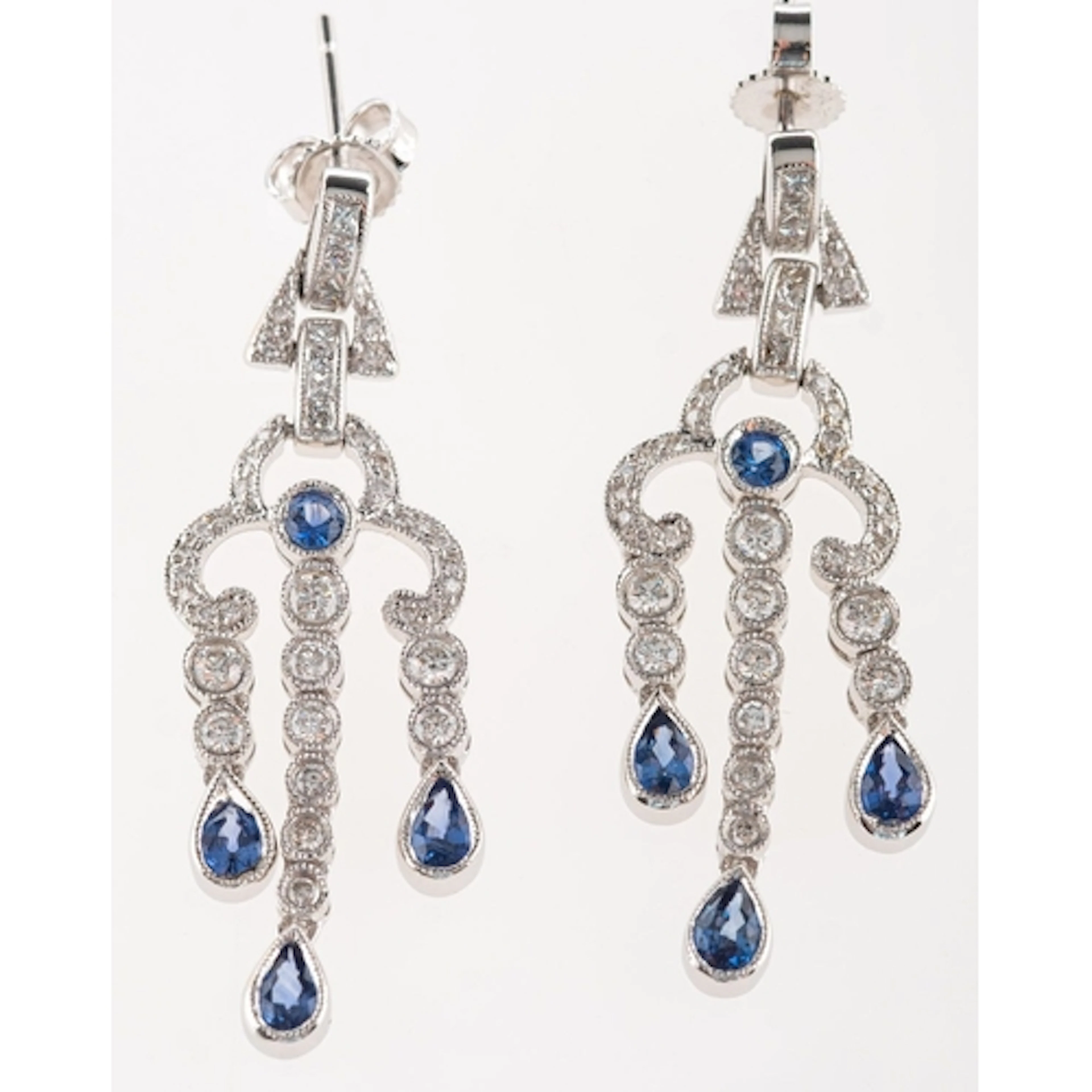 A pair of diamond and sapphire chandelier drop earrings, of ...