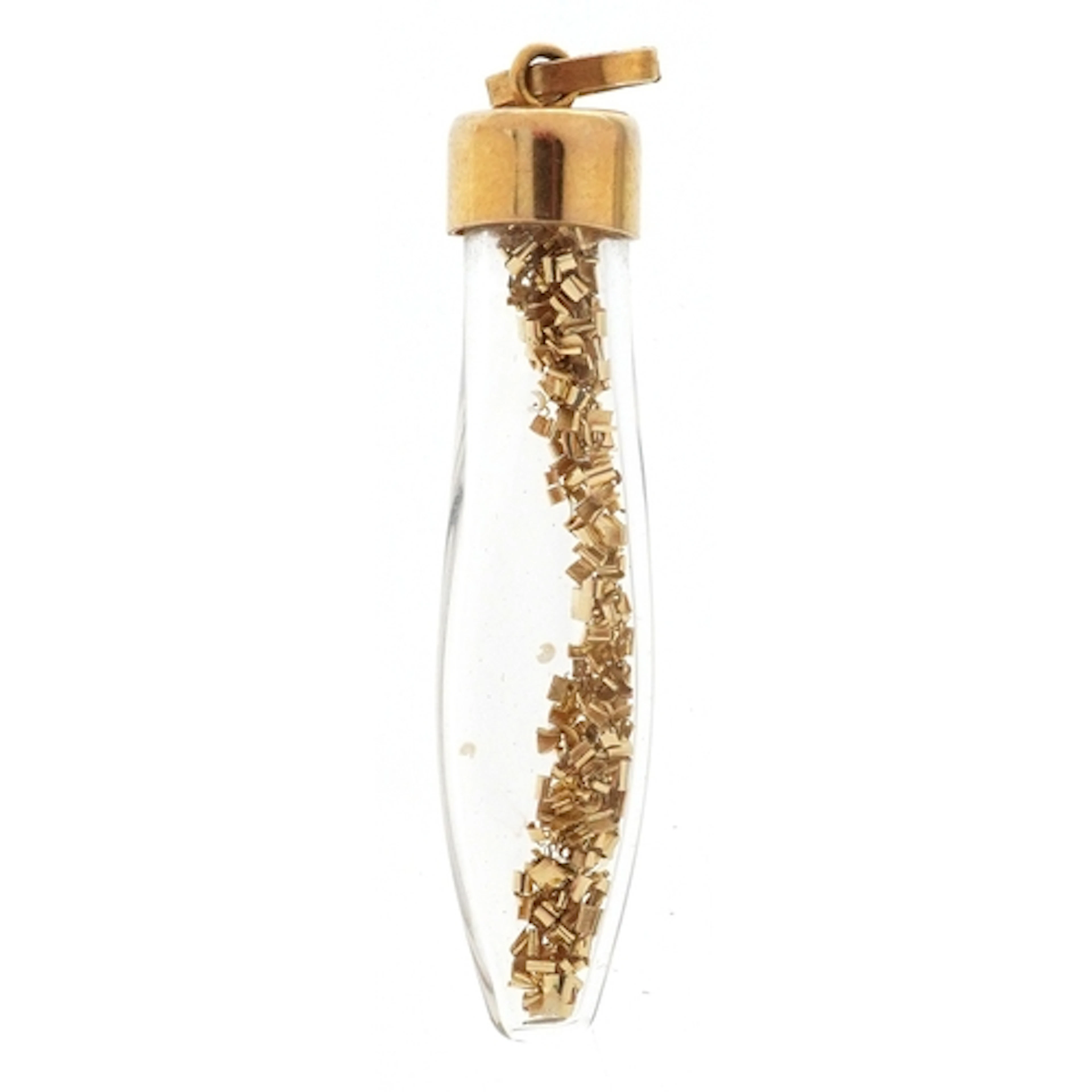 9ct gold mounted glass pendant in the form of a bottle of go...