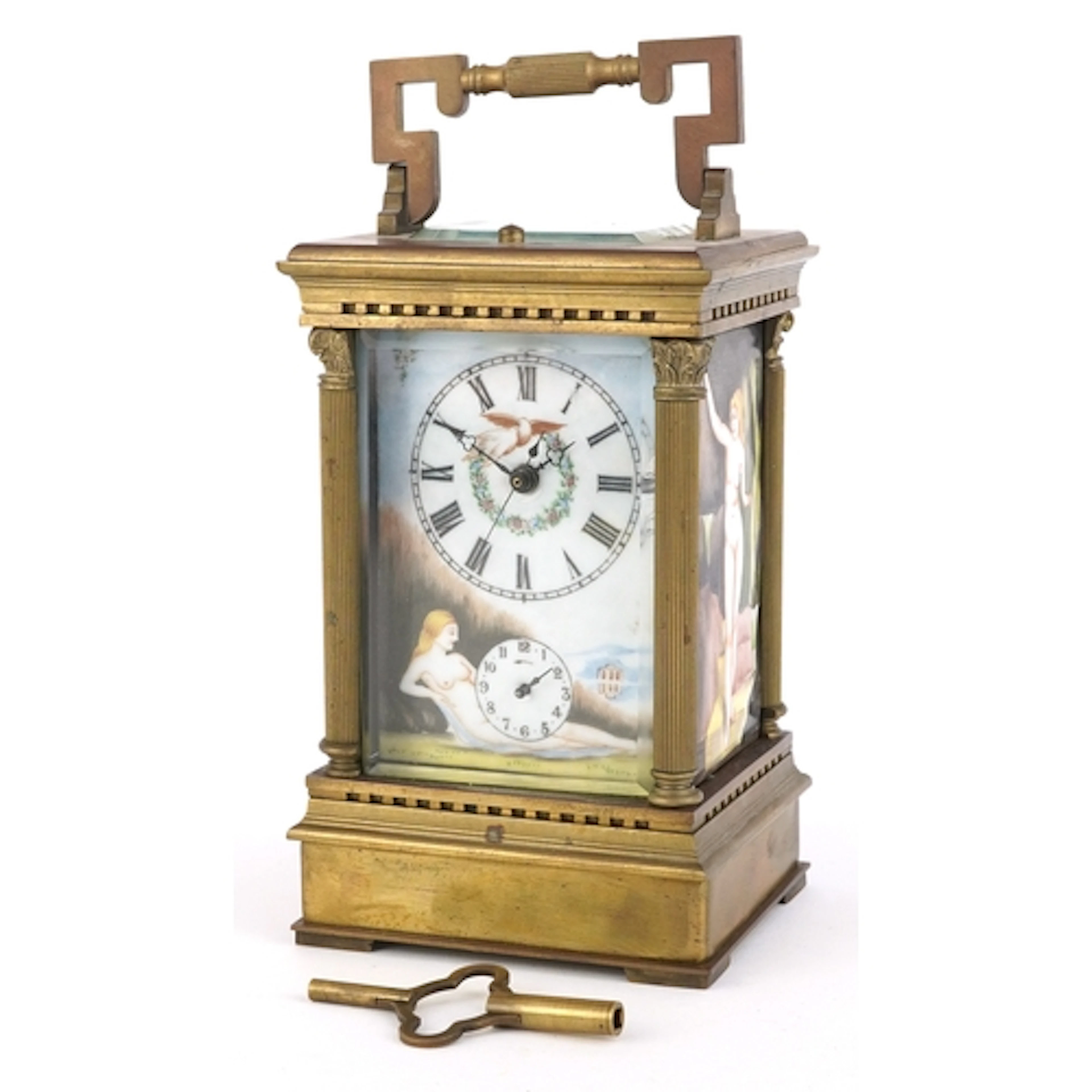 Large antique style brass repeating carriage clock having Co...