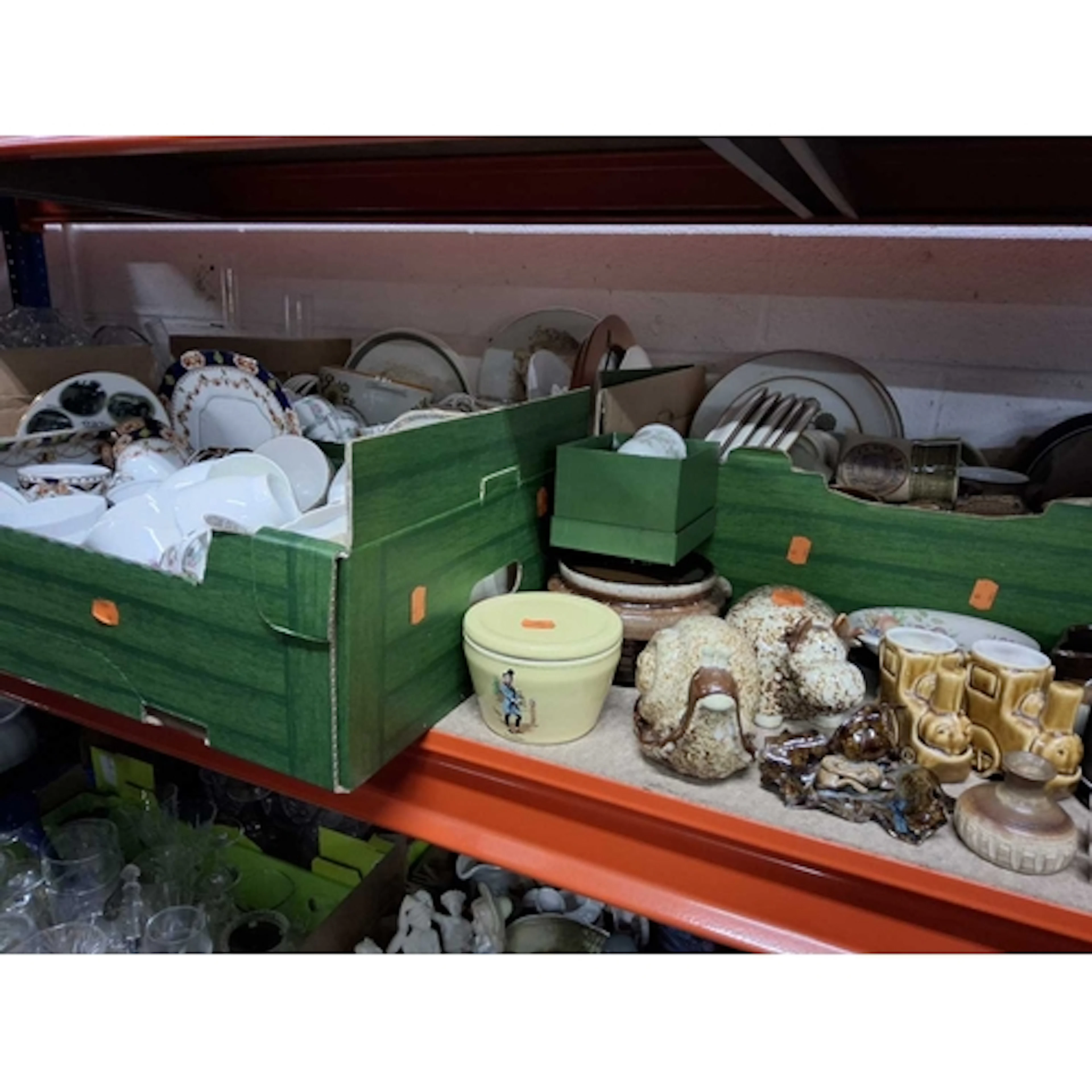 FIVE BOXES AND LOOSE OF VINTAGE HOUSEHOLD CERAMICS AND GLASS...