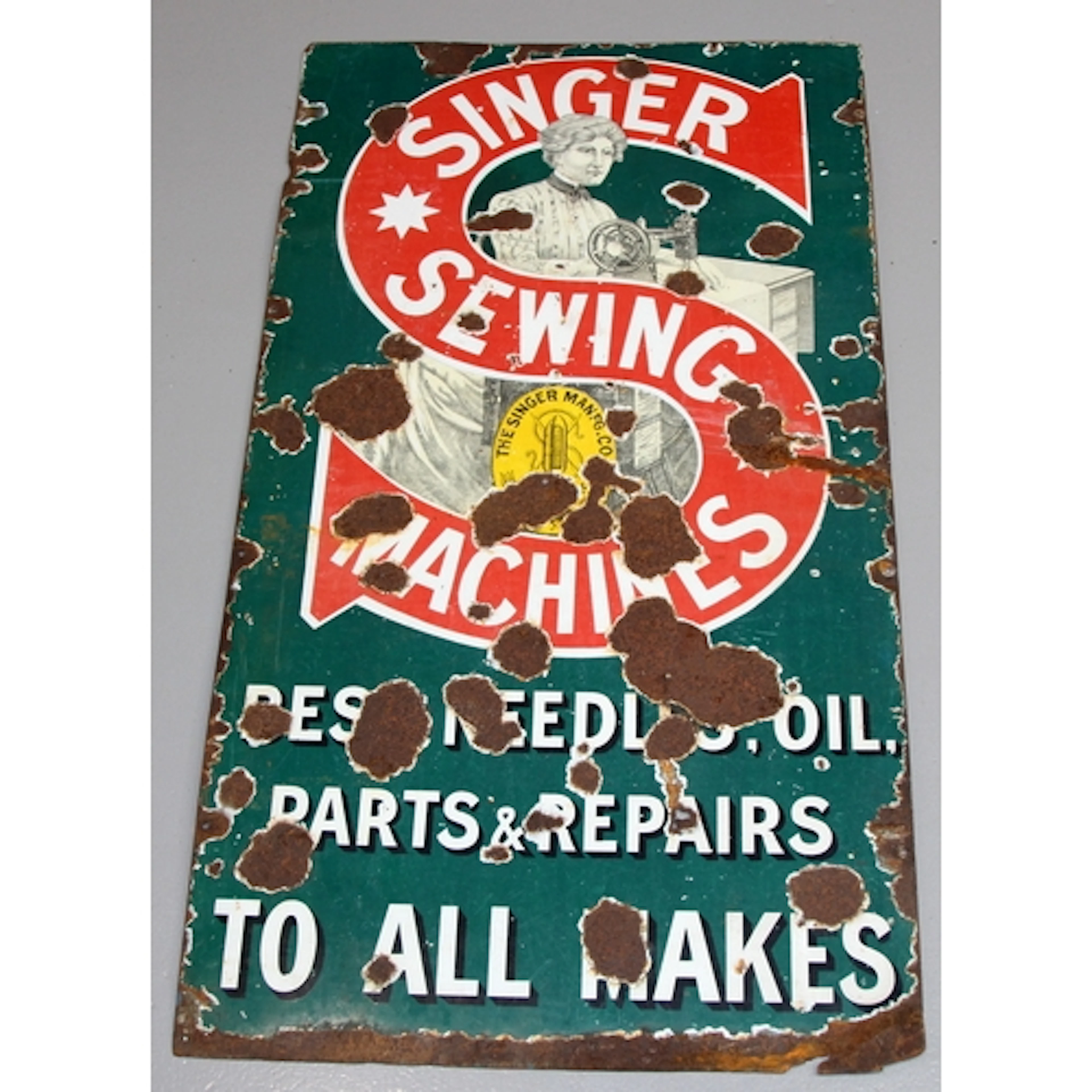 Vintage enamel sign: Very large Singer Sewing Machines 'Best...
