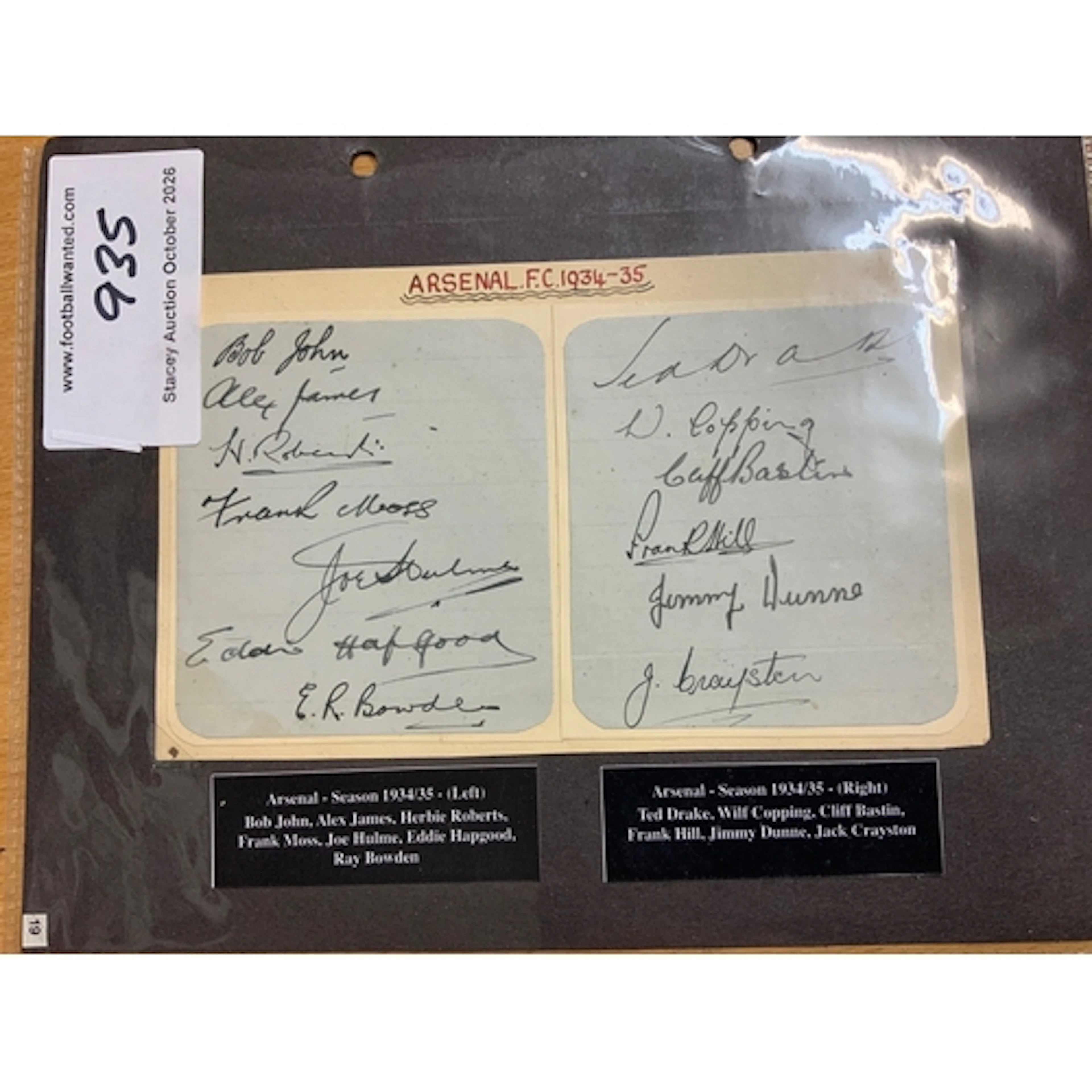 Arsenal 1934 - 1935 League Champions Football Autographs: Tw...