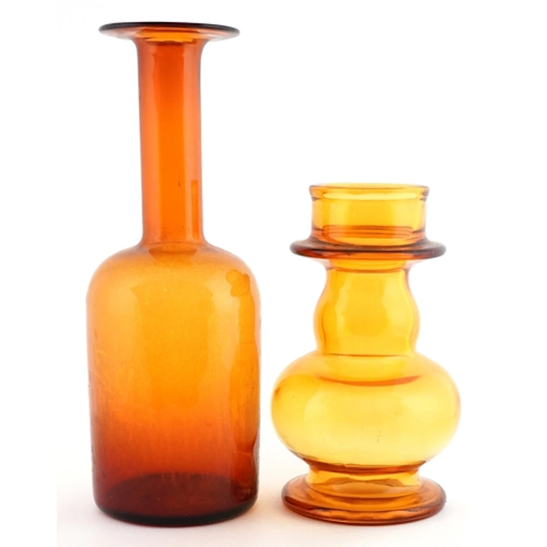 Holmegaard amber glass gull vase and a Riihmaki amber glass ...