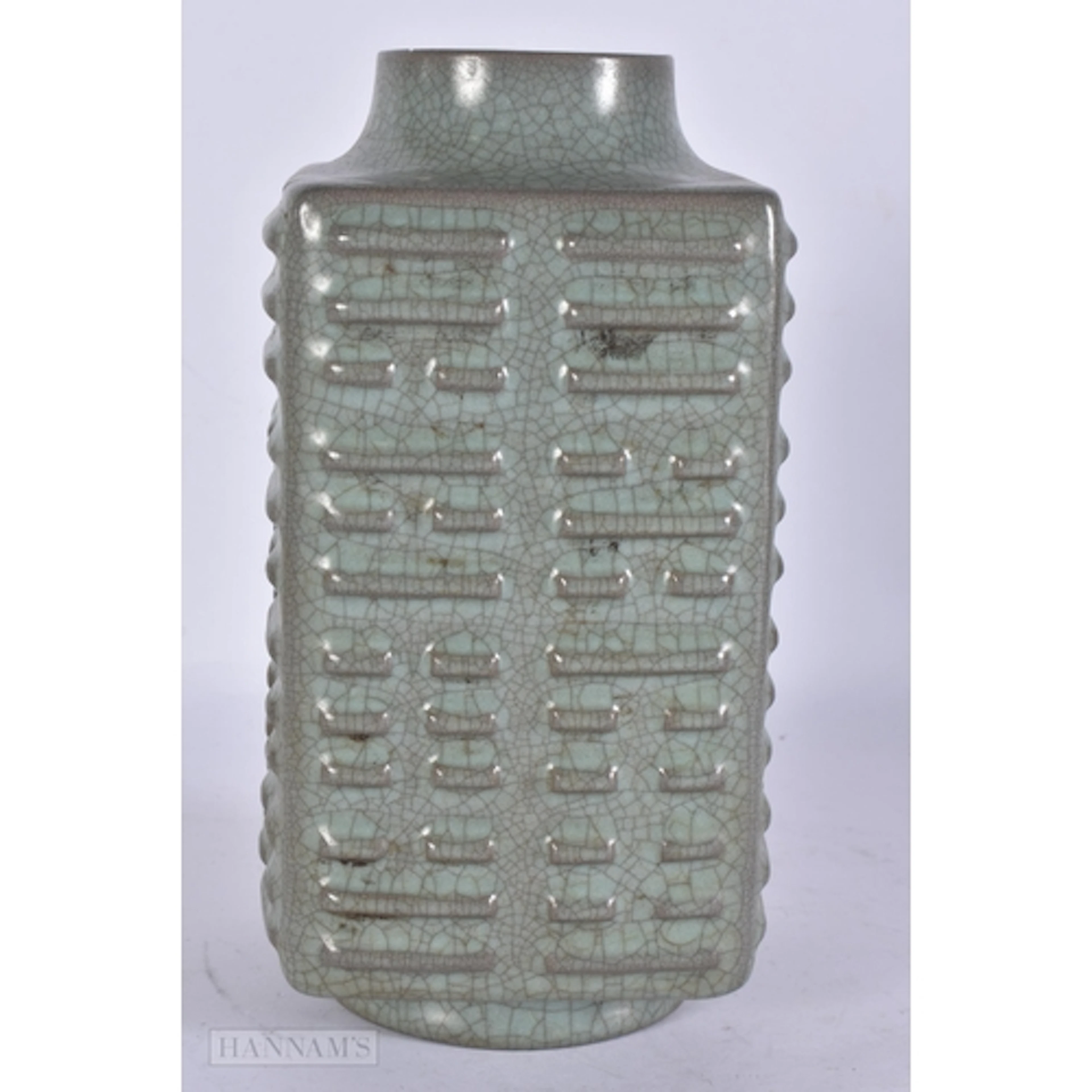 A CHINESE POTTERY SQUARE FORM KONG VASE. 22 cm high.