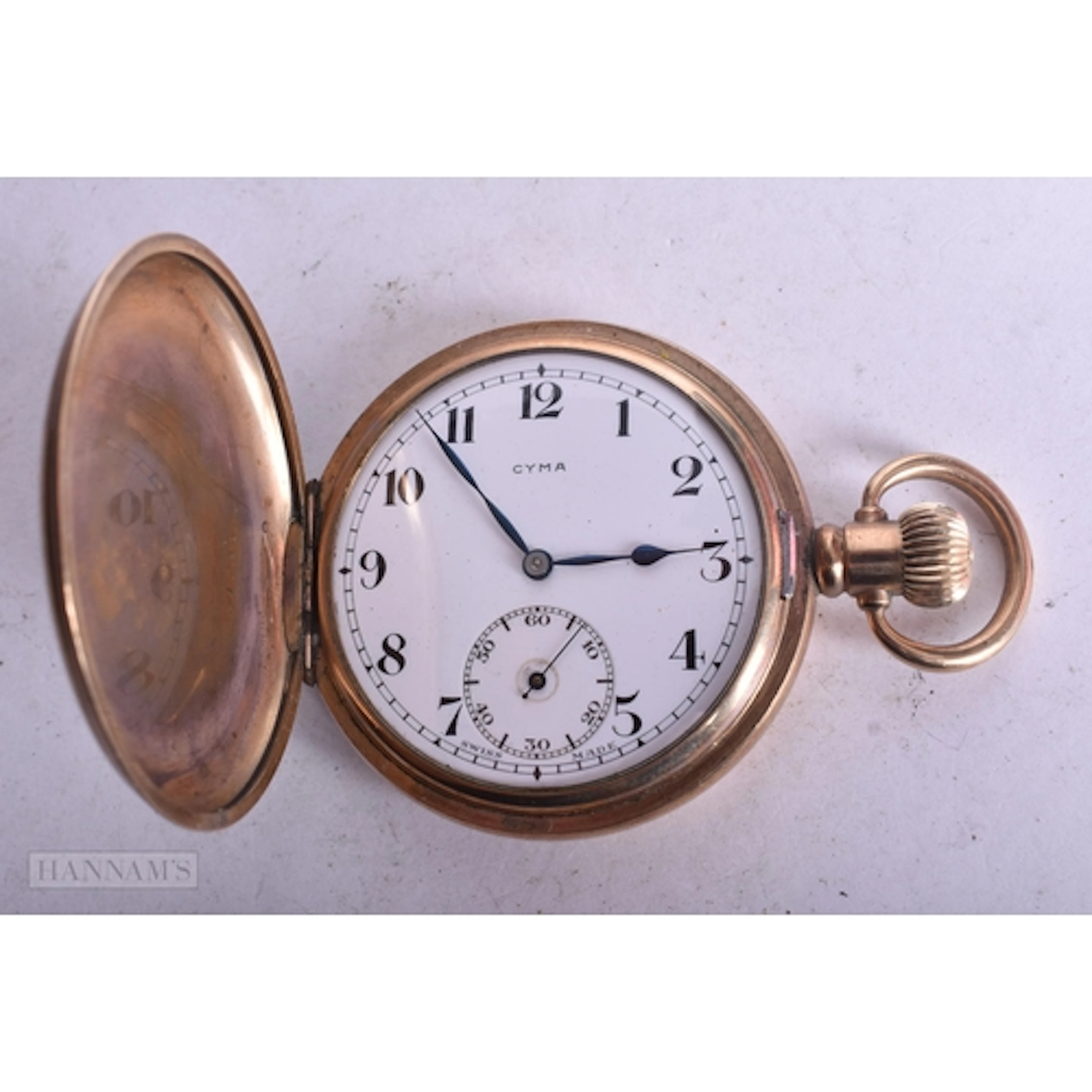 Cyma Rolled Gold Full Hunter Pocket Watch Hand Wind Working....