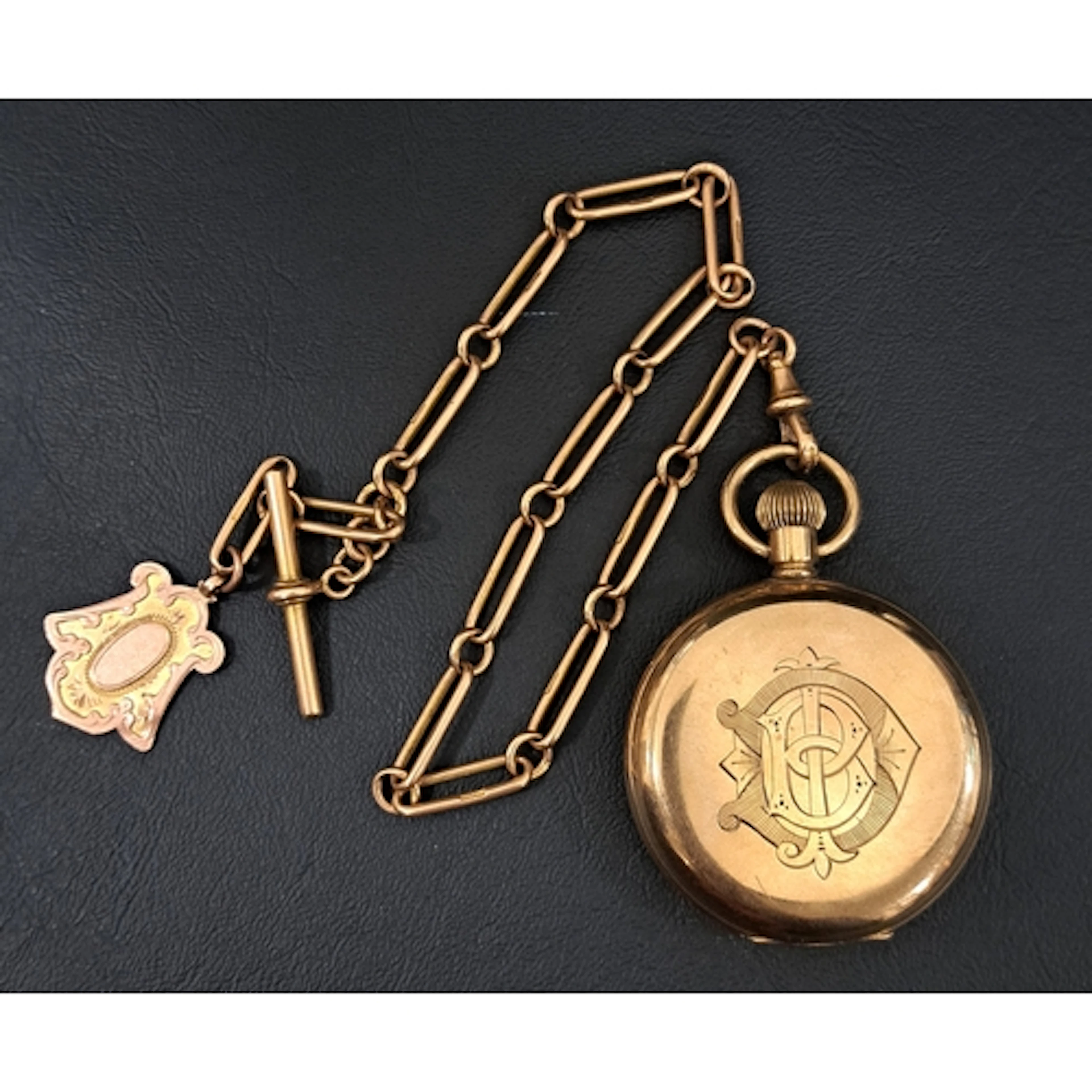 FULL HUNTER GOLD PLATED POCKET WATCH with fifteen carat gold...