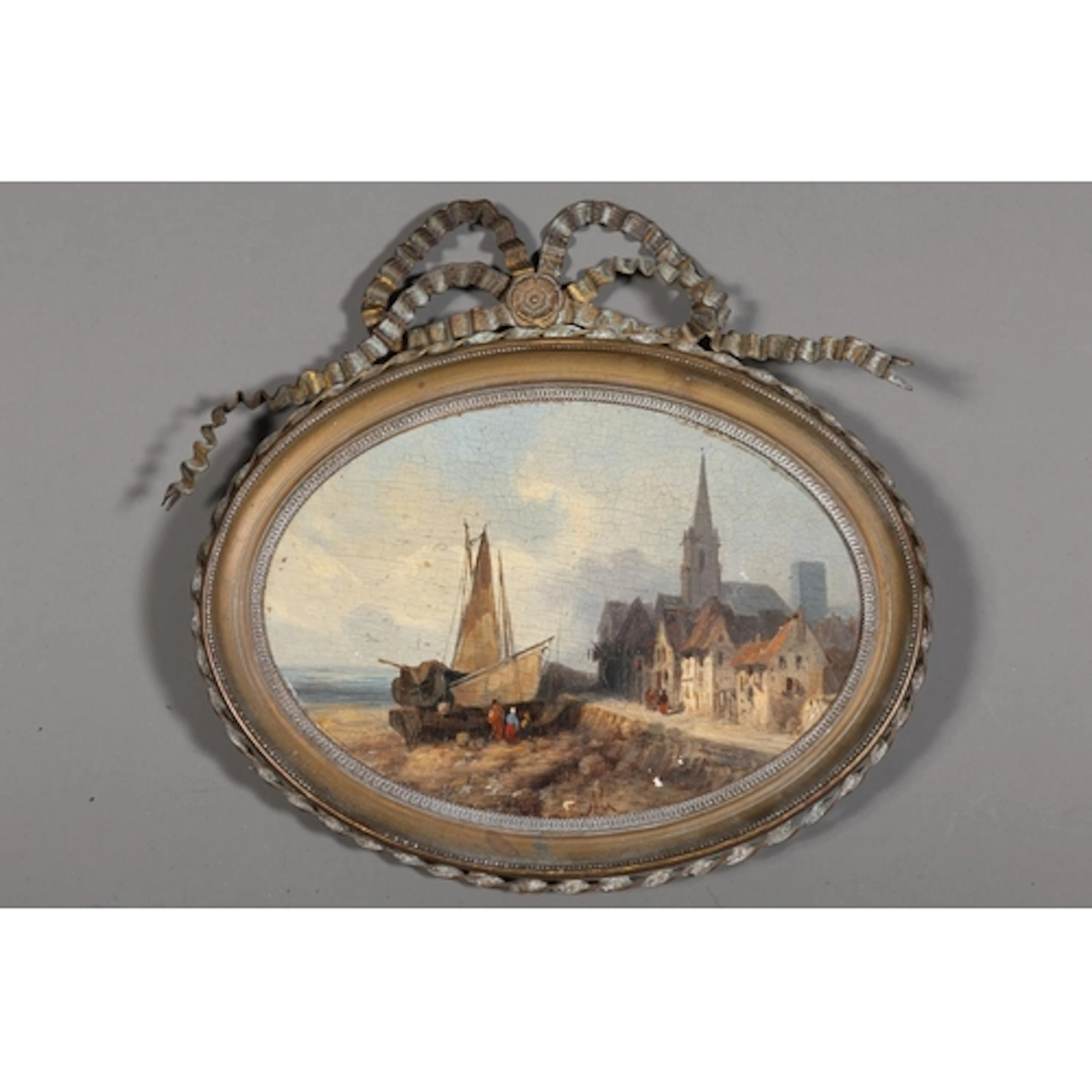 CONTINENTAL SCHOOL Coastal town scene with church and ...