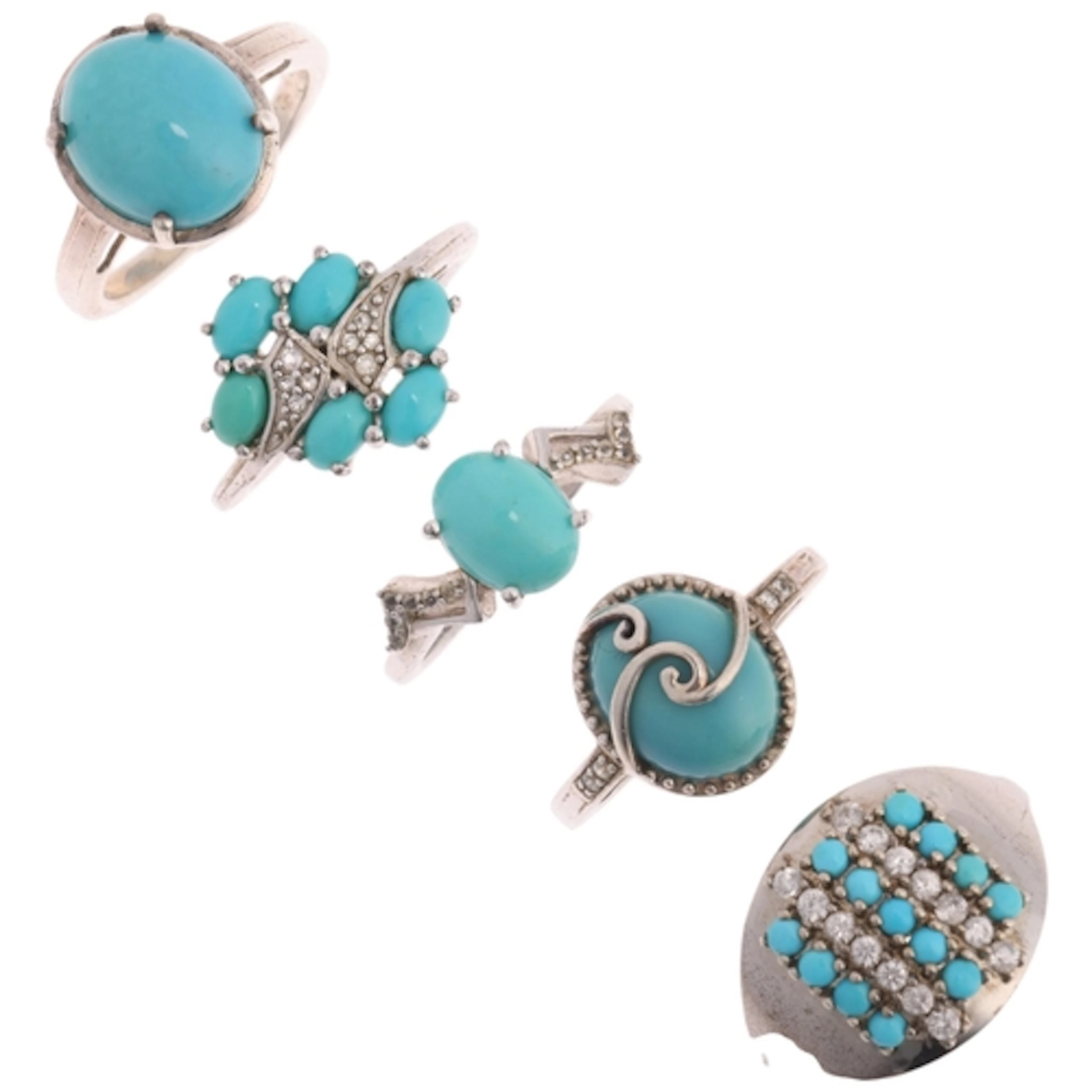 5 silver turquoise rings, mostly by Gemporia, 17.8g total (5...
