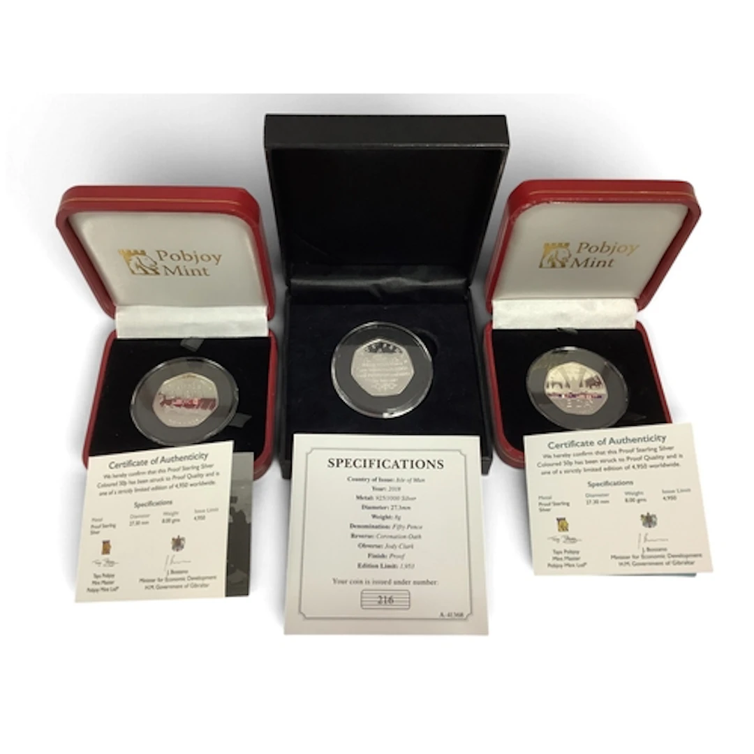 Three Silver Proof 50p Coins, includes a 2019 D-Day, 2020 V-...