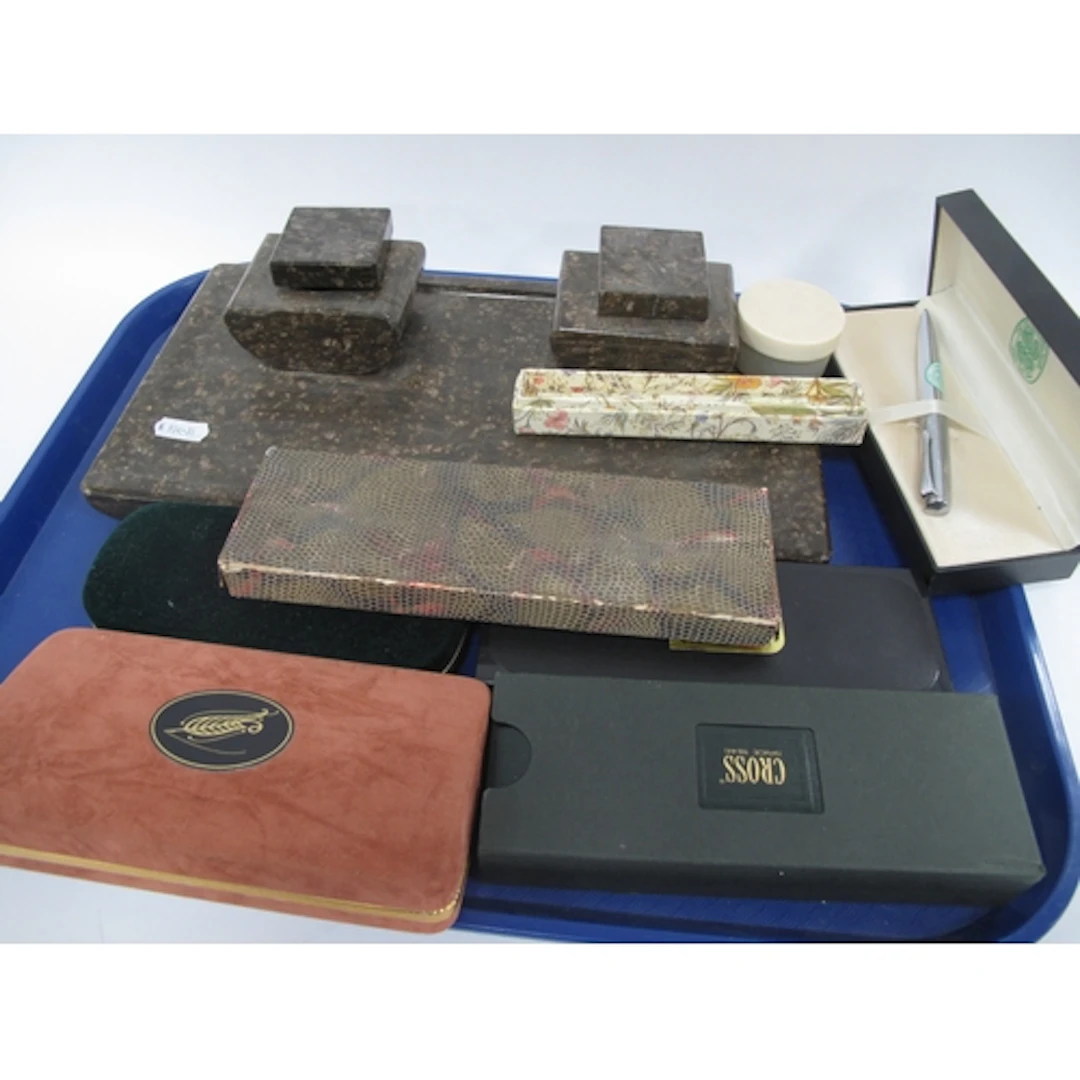 Writing instruments and inkstand, including an antique Germa...