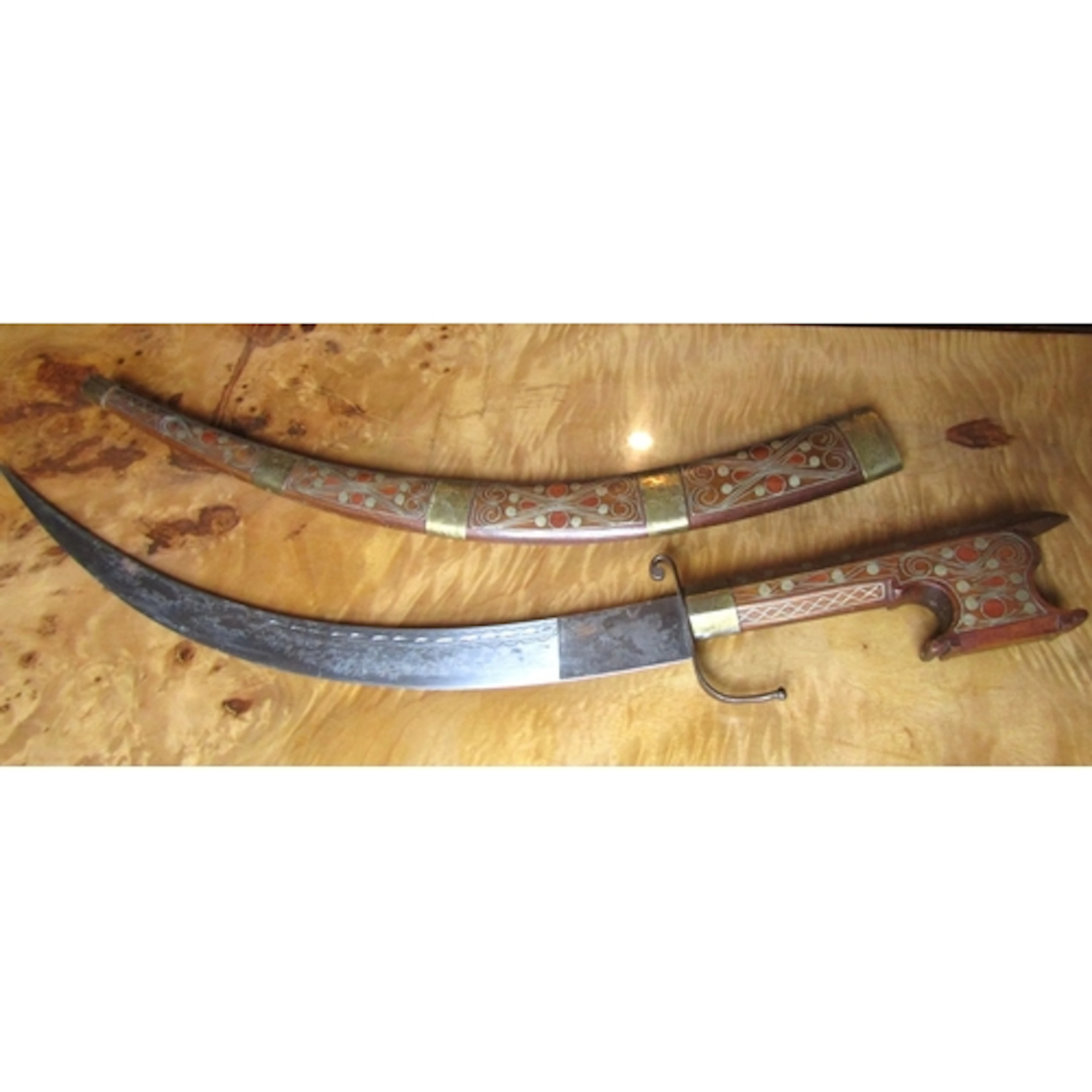 Eastern Dagger Curved Form with Scabbard Attractively Inlaid...