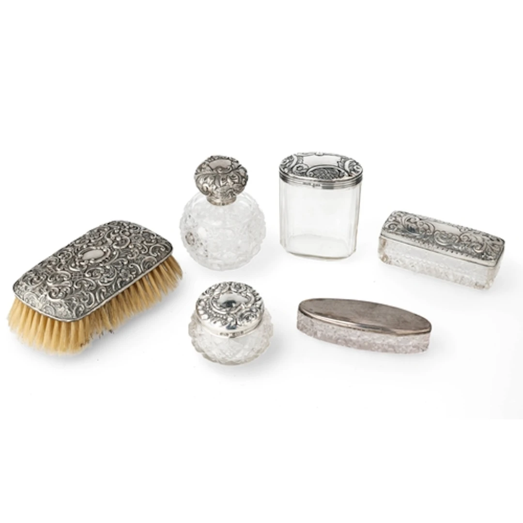 A VICTORIAN SILVER MOUNTED HOBNAIL CUT GLASS PERFUME BOTTLE,...